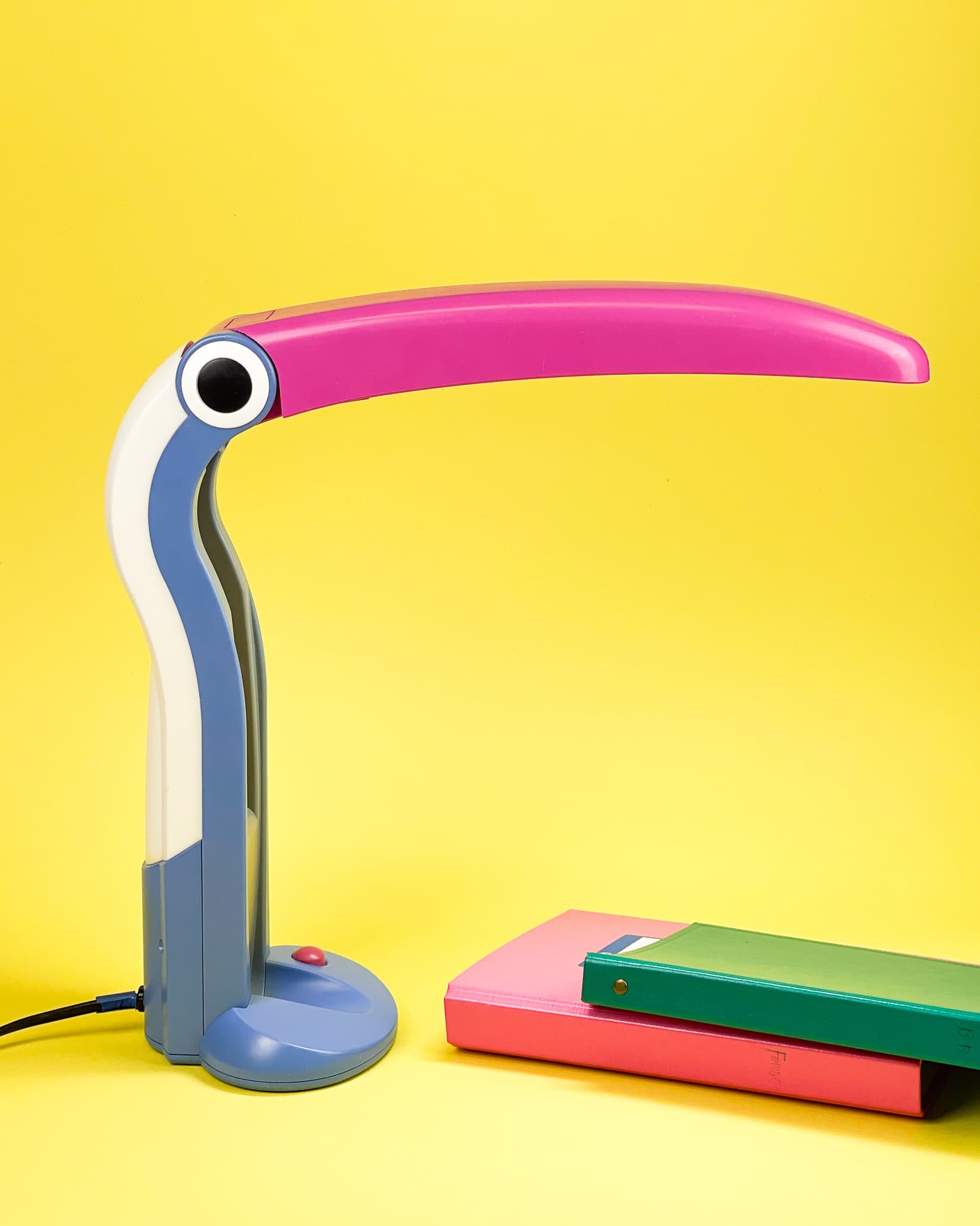 Desk lamp Toucan, blue pink white, plastic, by H.T. Huang, Taiwan, 1980s. - 366212