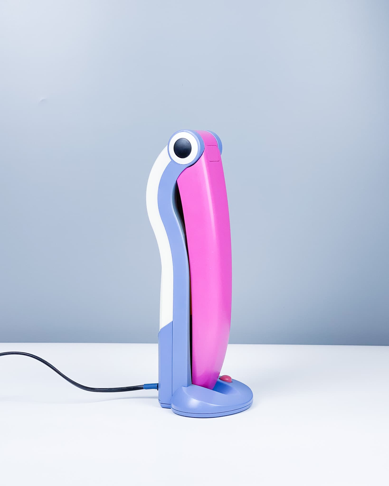 Desk lamp Toucan, blue pink white, plastic, by H.T. Huang, Taiwan, 1980s. - 366199