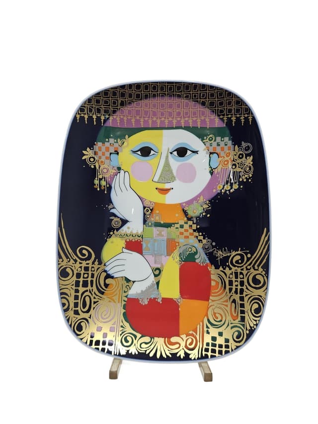 Wall plate 1001 Nights, cobalt porcelain, gilt, by B. Wiinblad, Rosenthal Studio-Linie, Germany, 1970s - DIMENSION