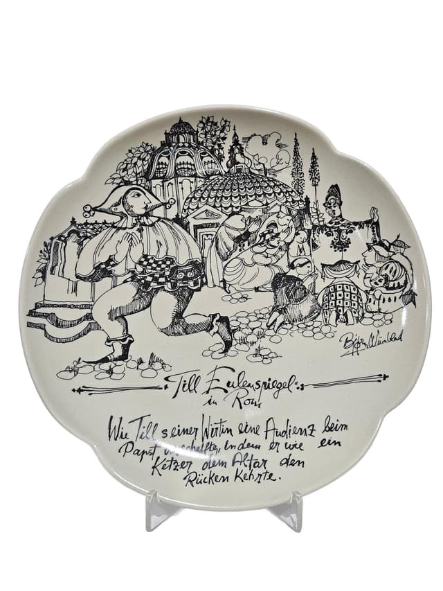 Decorative plate Rosenthal studio-linie, white black, porcelain, by B. Wiinblad, Germany, 1960s - DIMENSION