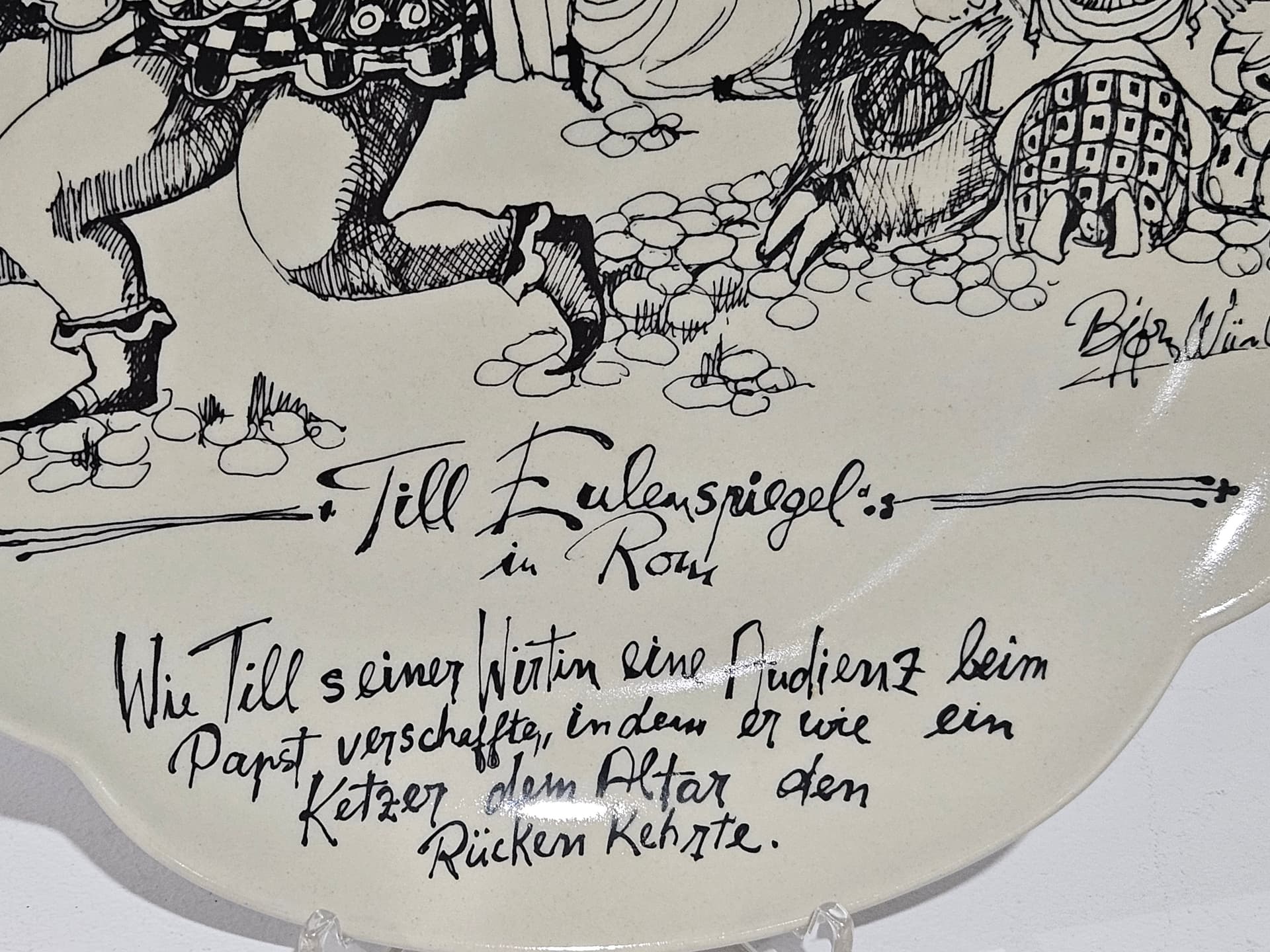 Decorative plate Rosenthal studio-linie, white black, porcelain, by B. Wiinblad, Germany, 1960s - 366391