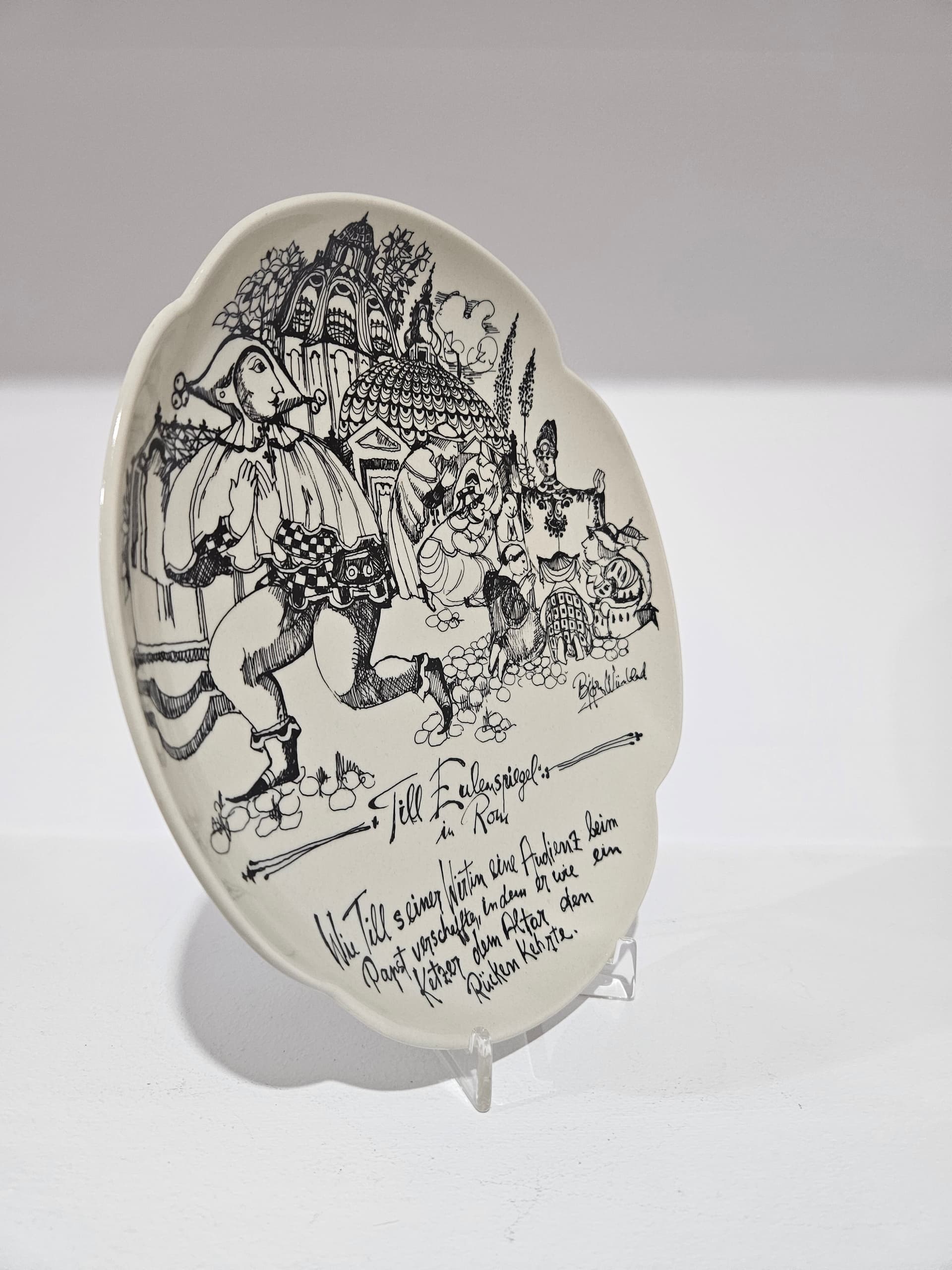 Decorative plate Rosenthal studio-linie, white black, porcelain, by B. Wiinblad, Germany, 1960s - 366390