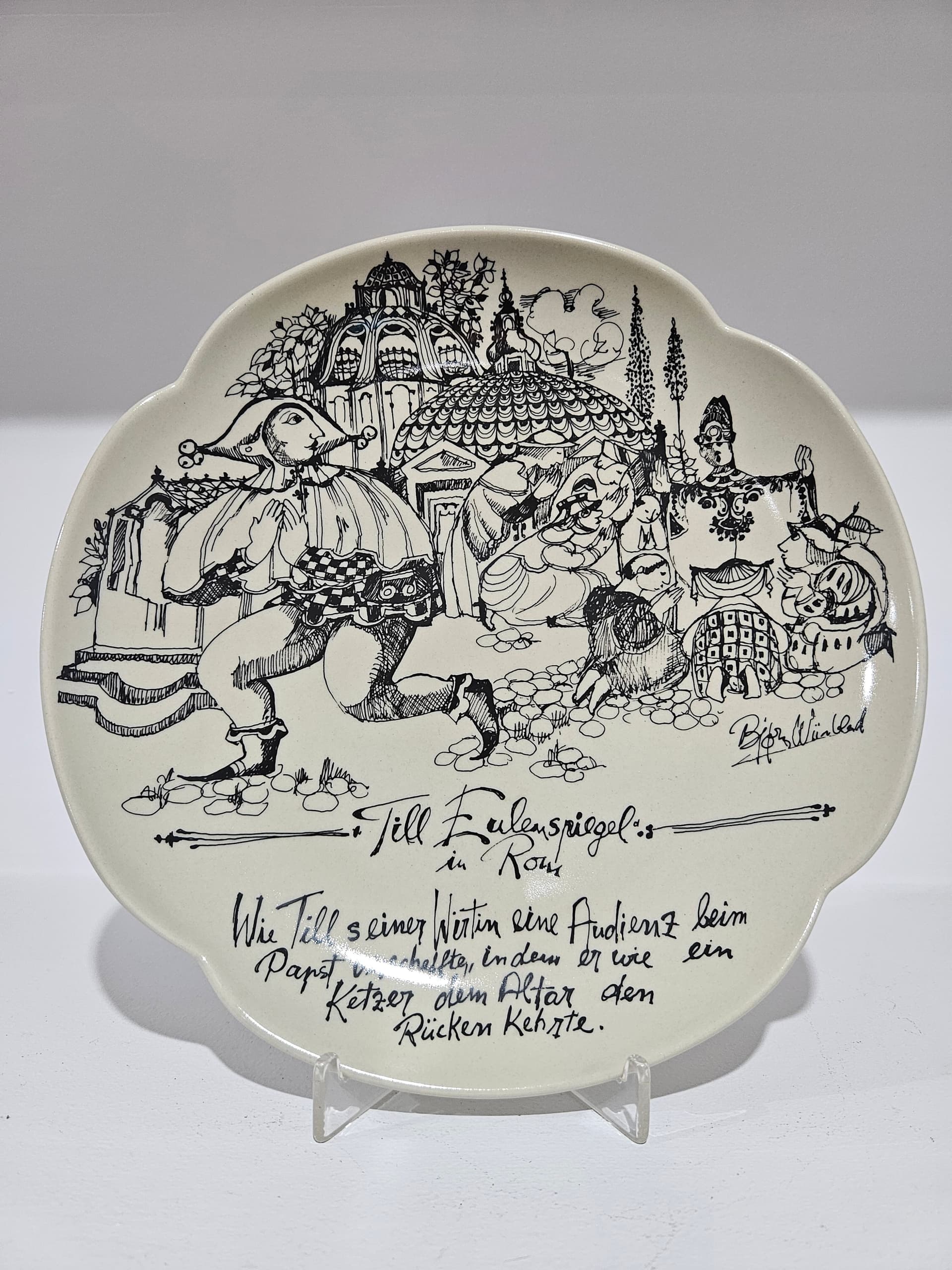 Decorative plate Rosenthal studio-linie, white black, porcelain, by B. Wiinblad, Germany, 1960s - 366392