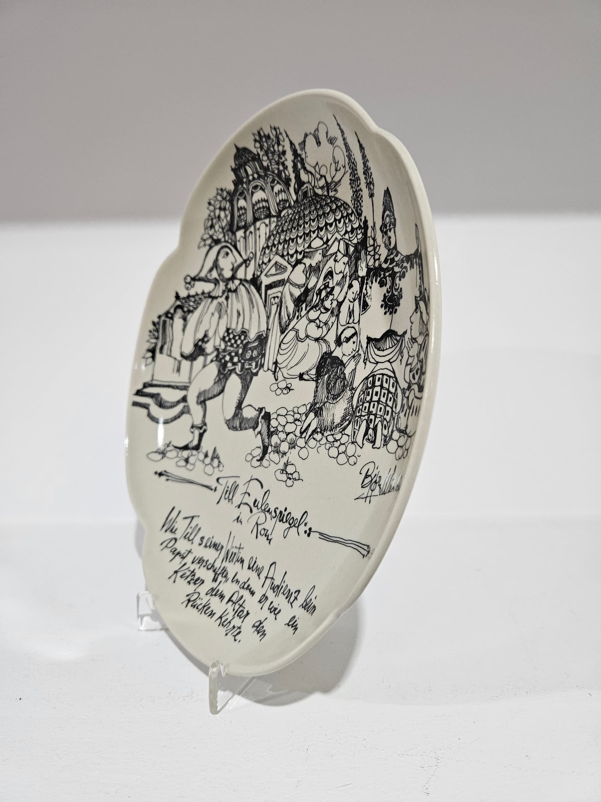 Decorative plate Rosenthal studio-linie, white black, porcelain, by B. Wiinblad, Germany, 1960s - 366382