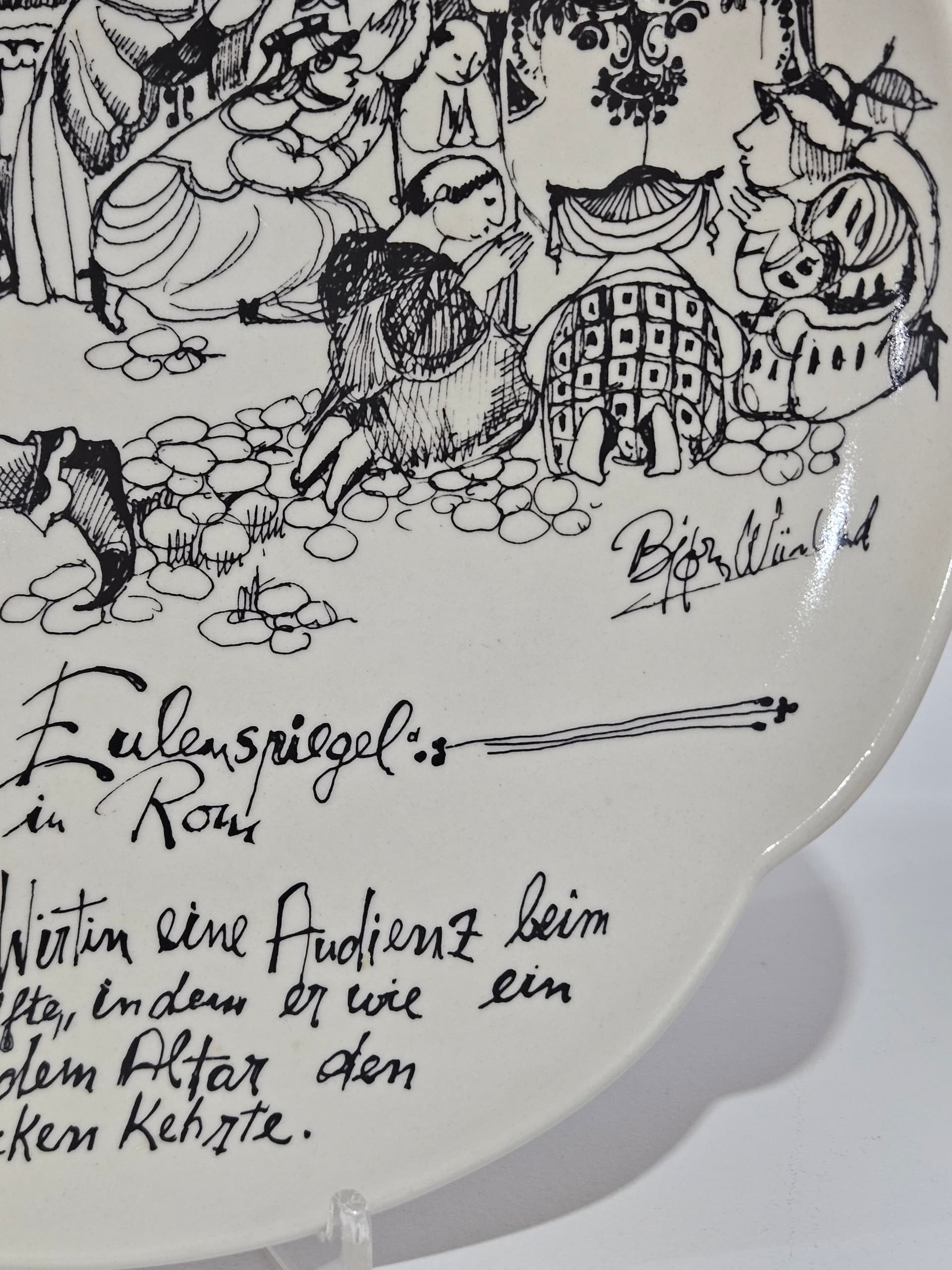 Decorative plate Rosenthal studio-linie, white black, porcelain, by B. Wiinblad, Germany, 1960s - 366380