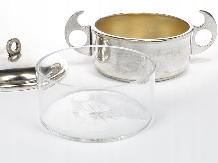 Butter Dish Art Deco, silver-plated brass, crystal, Poland, 1930s - 366402