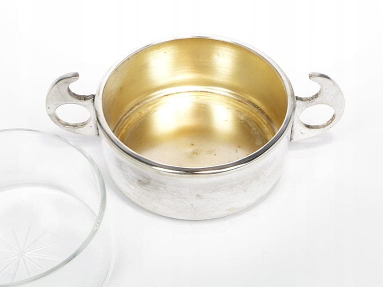 Butter Dish Art Deco, silver-plated brass, crystal, Poland, 1930s - 366403