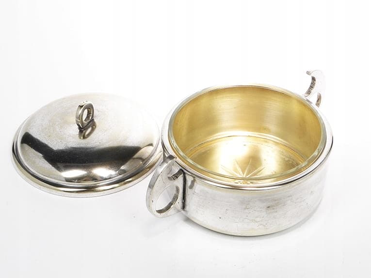 Butter Dish Art Deco, silver-plated brass, crystal, Poland, 1930s - 366400