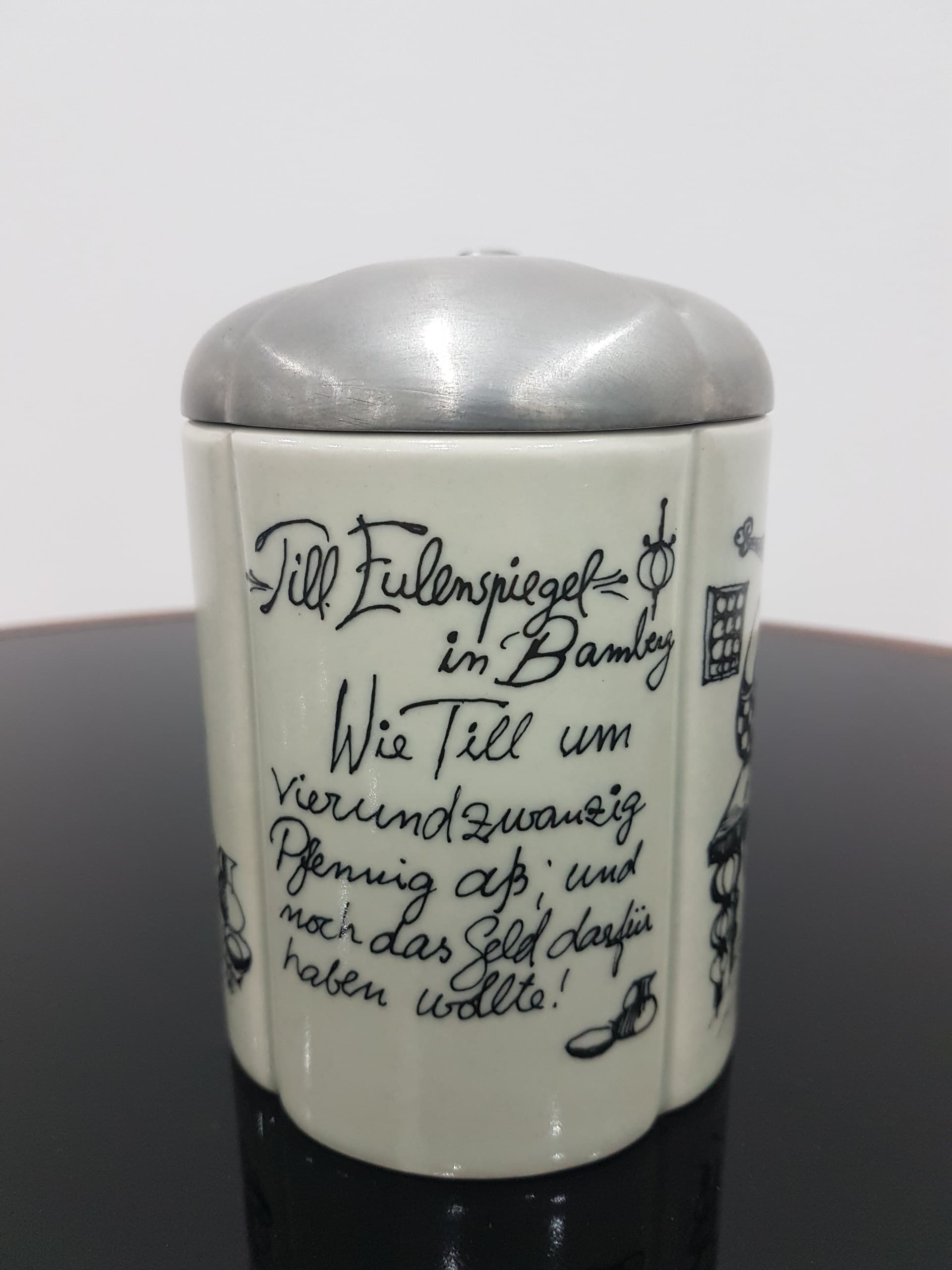 Beer Stein Studio-Line, white ceramic, silver pewter lid, by B. Wiinblad, Rosenthal, Germany, 1960s. - 366417