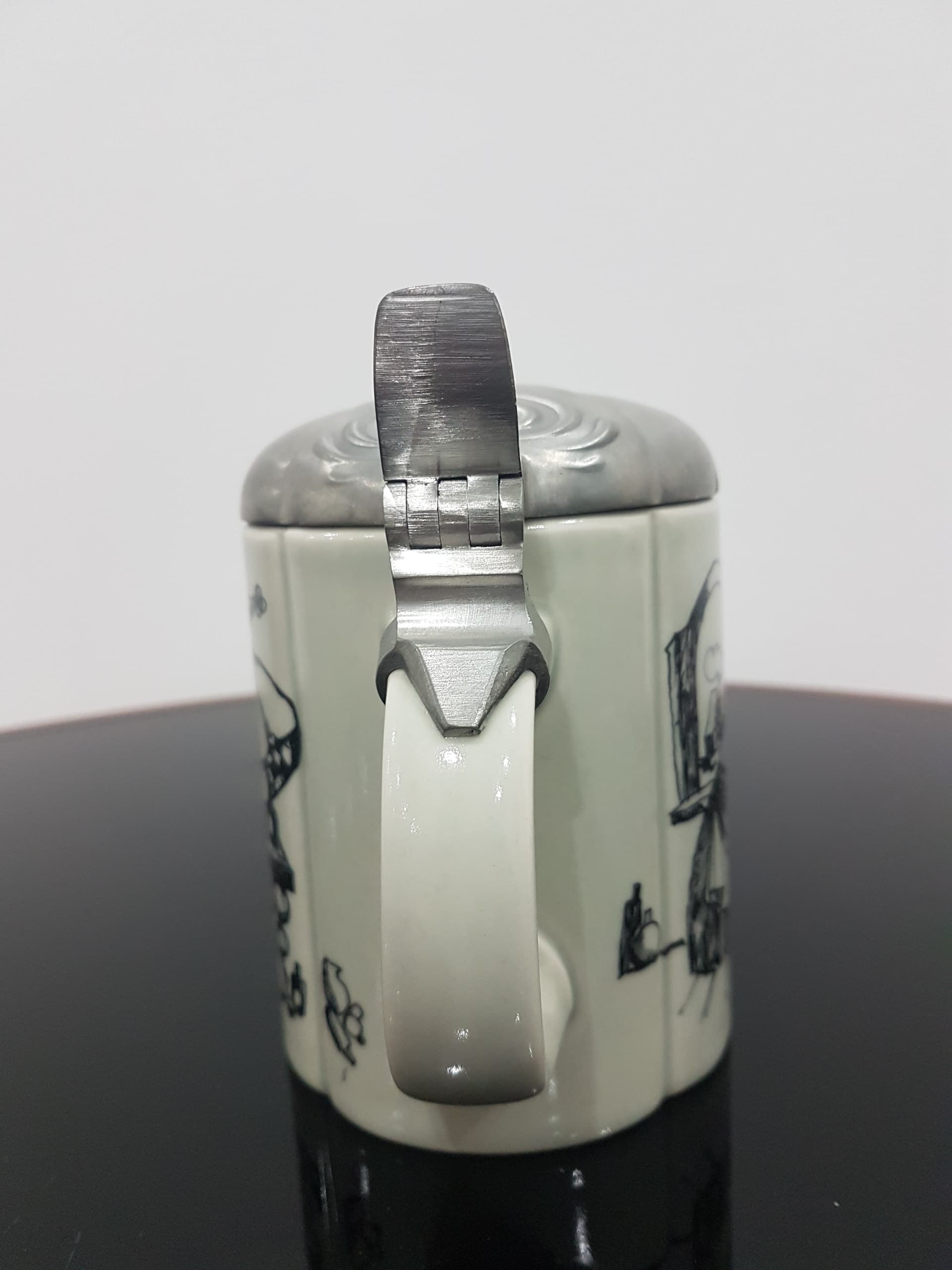Beer Stein Studio-Line, white ceramic, silver pewter lid, by B. Wiinblad, Rosenthal, Germany, 1960s. - 366413