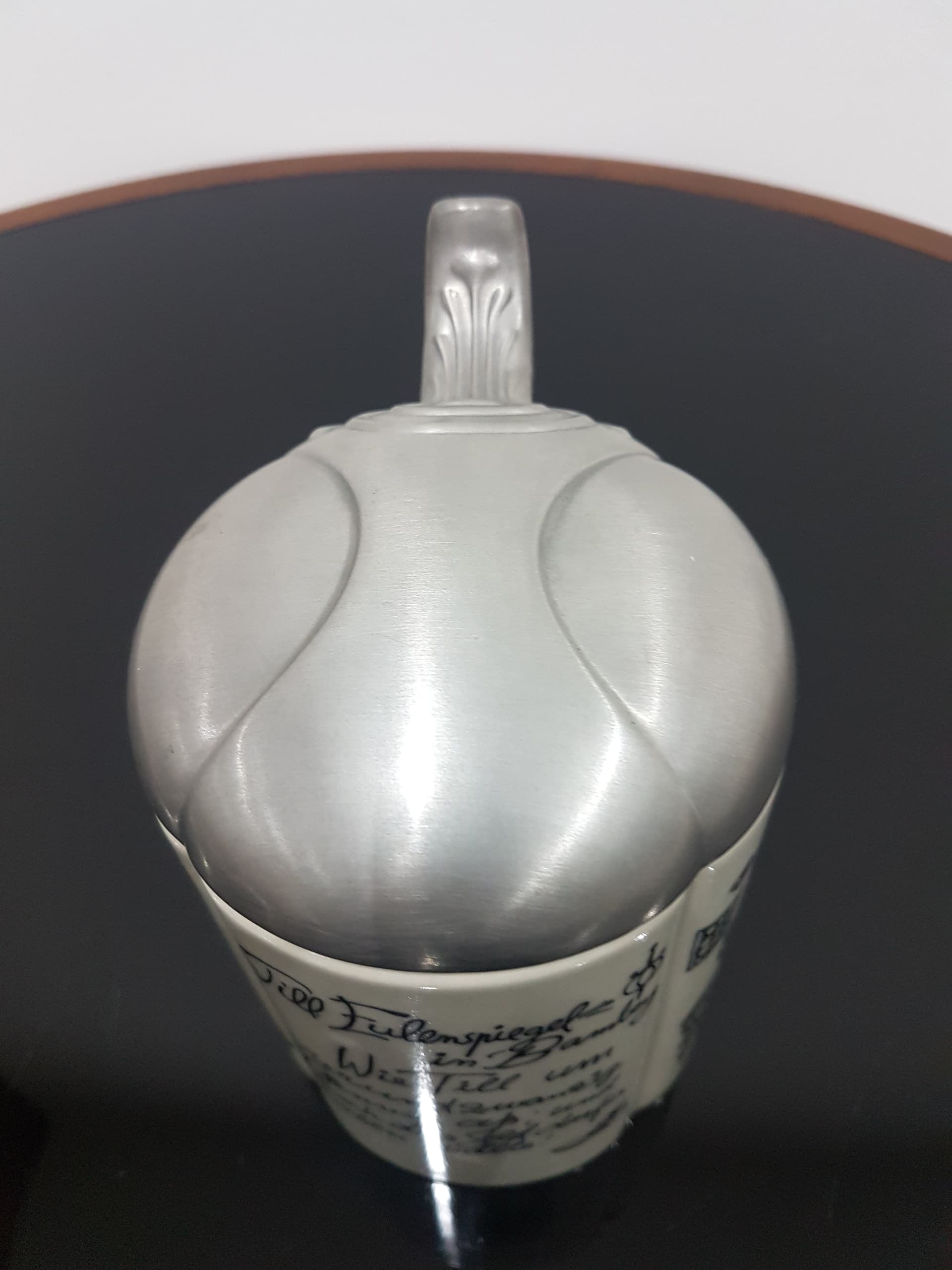 Beer Stein Studio-Line, white ceramic, silver pewter lid, by B. Wiinblad, Rosenthal, Germany, 1960s. - 366414