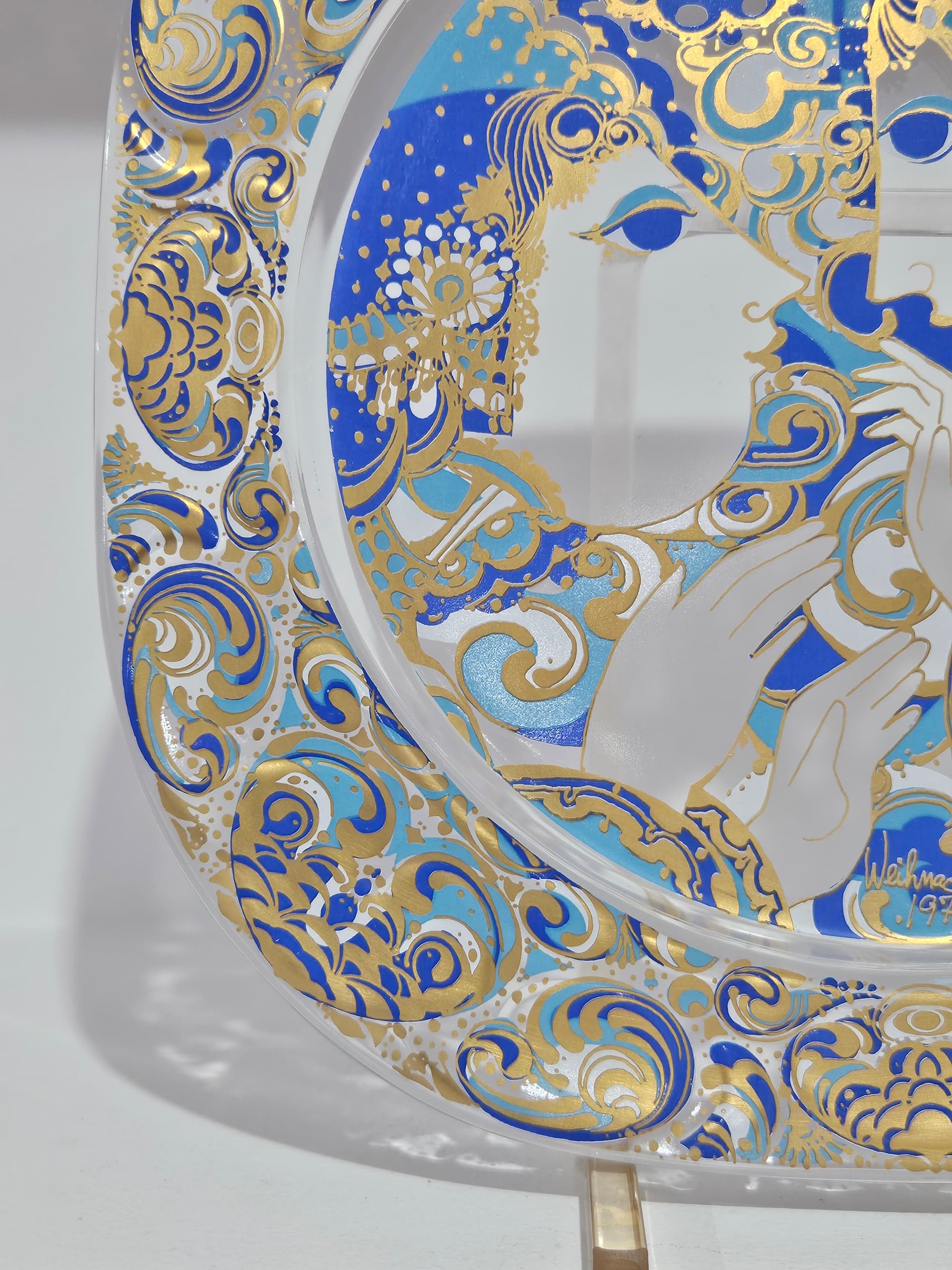 Plate Christmas Plate 29x29 cm, clear crystal, gilding, blue enamel, by B. Wiinblad, Rosenthal, Germany, 1970s. - 366444