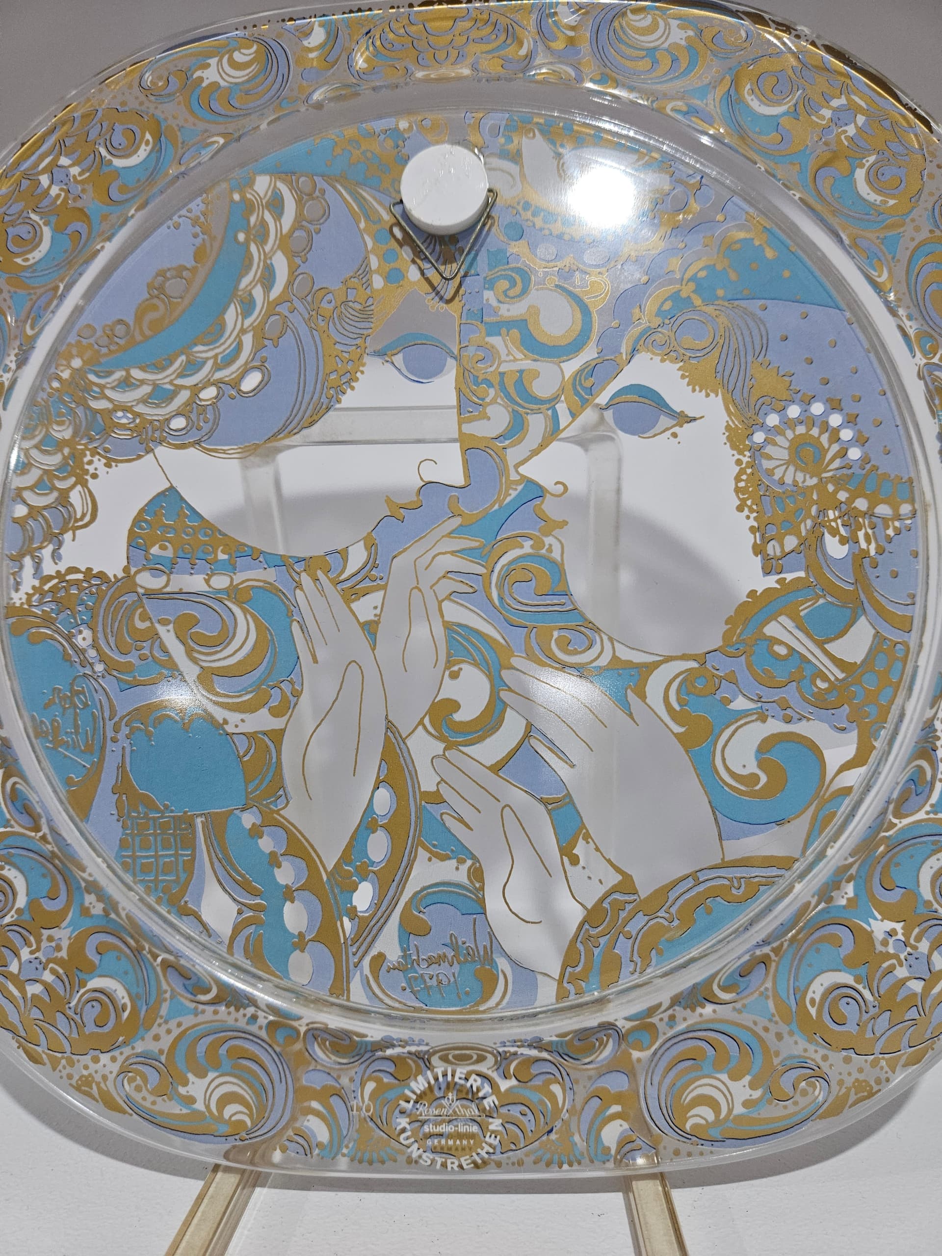 Plate Christmas Plate 29x29 cm, clear crystal, gilding, blue enamel, by B. Wiinblad, Rosenthal, Germany, 1970s. - 366452