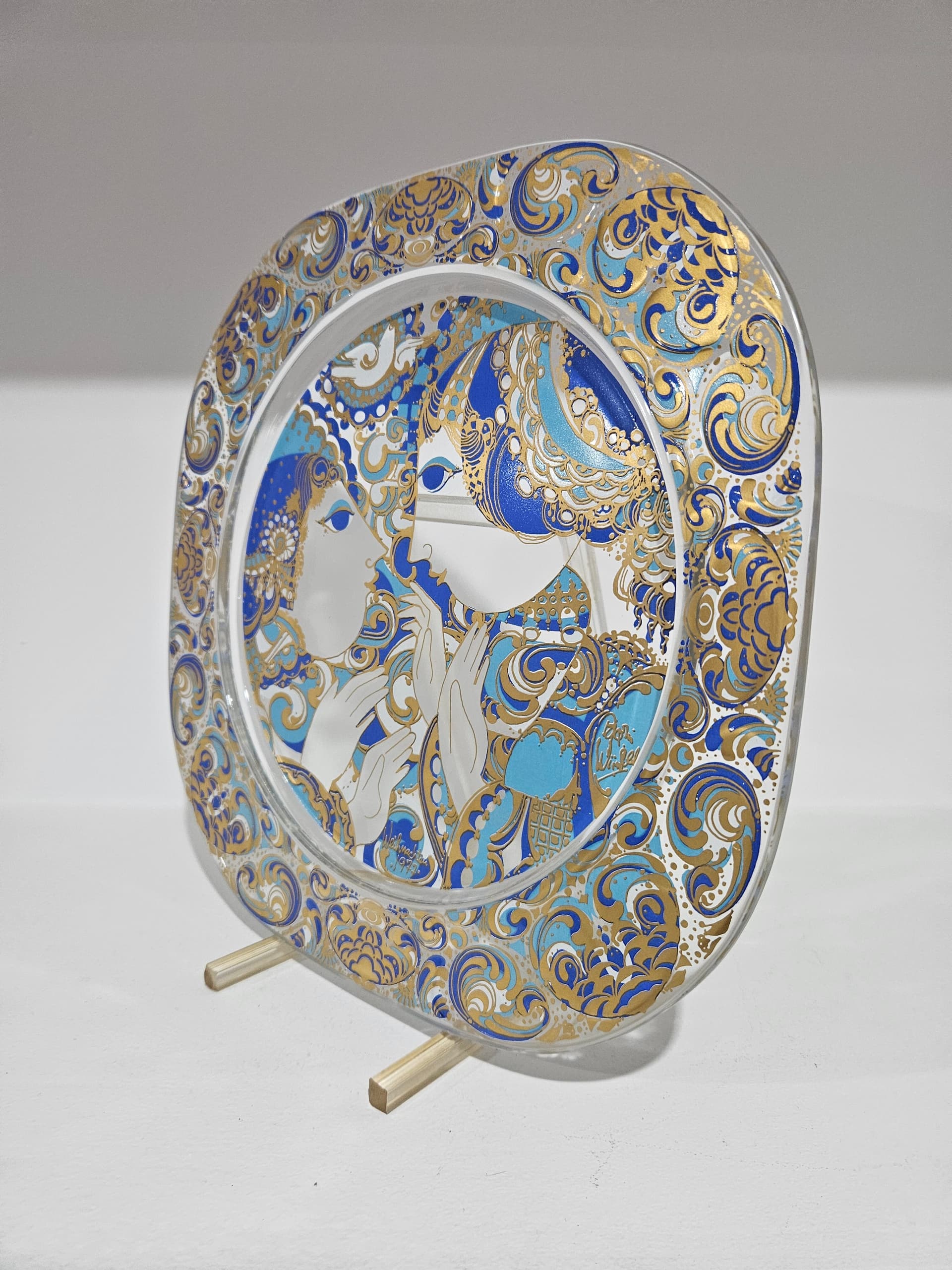 Plate Christmas Plate 29x29 cm, clear crystal, gilding, blue enamel, by B. Wiinblad, Rosenthal, Germany, 1970s. - 366450