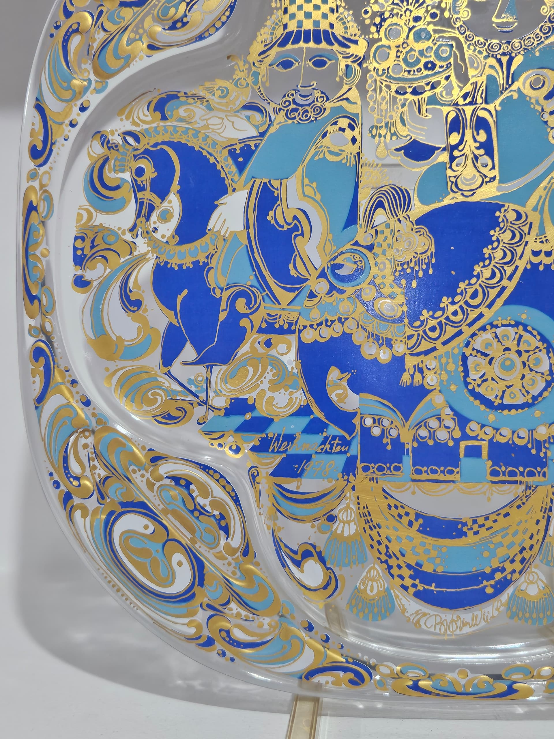 Wall plate The Three Magi, blue white gold, crystal, by B. Wiinblad, Germany, 1970s - 366458