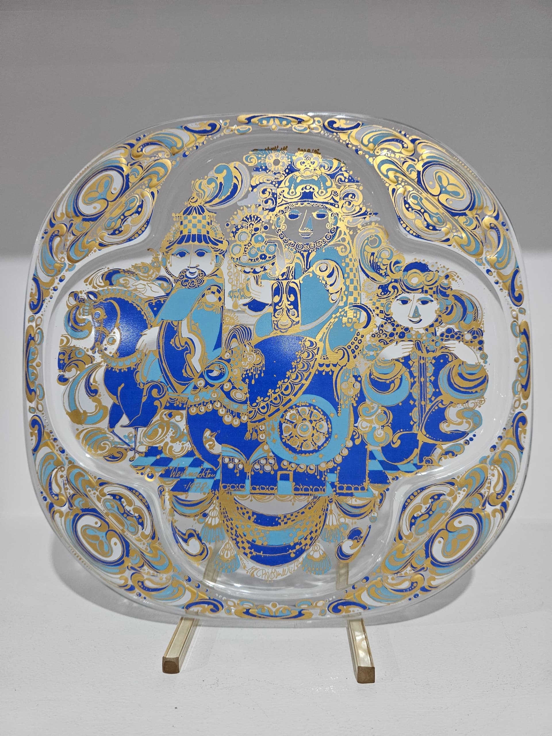 Wall plate The Three Magi, blue white gold, crystal, by B. Wiinblad, Germany, 1970s - 366457