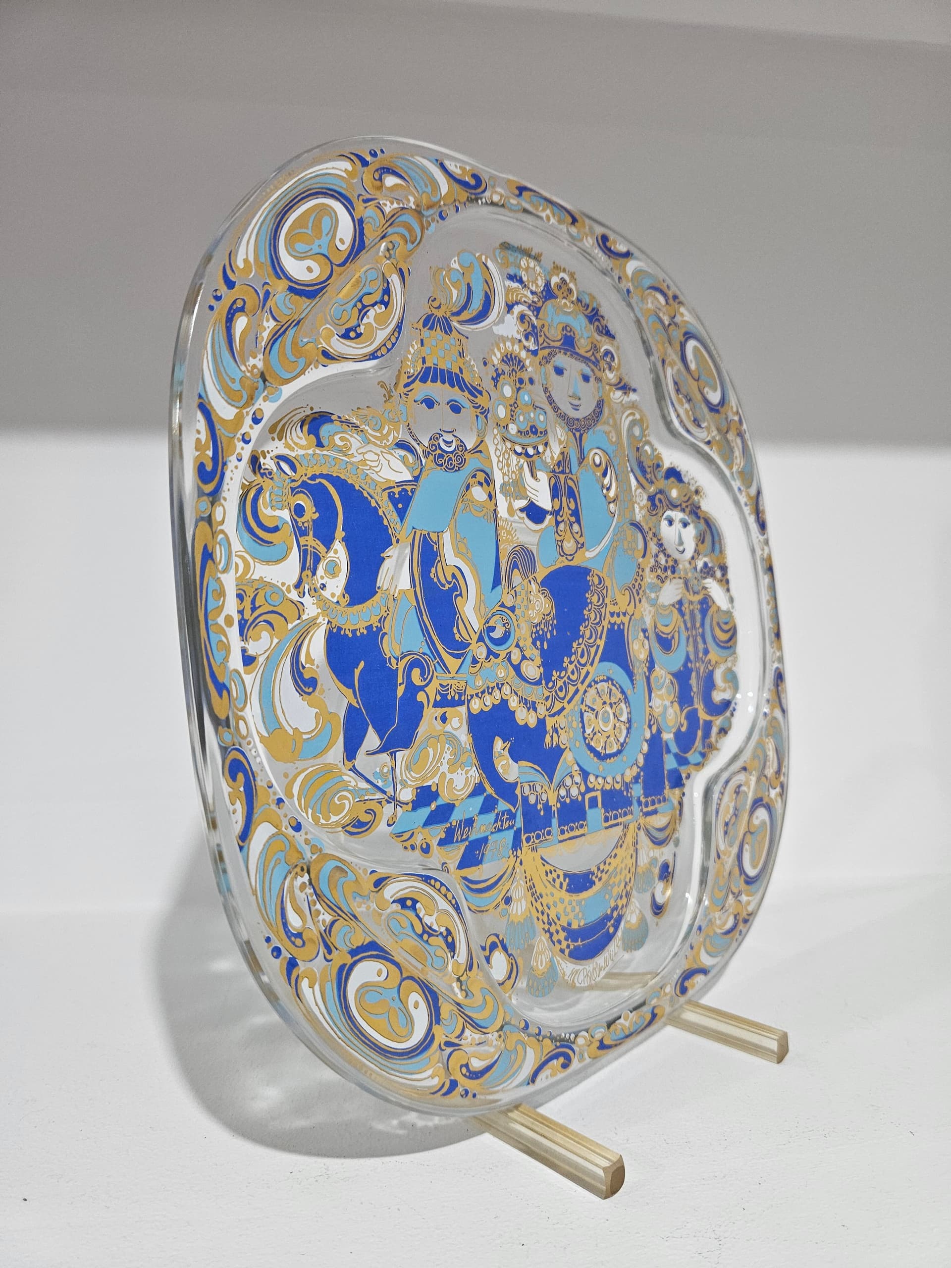 Wall plate The Three Magi, blue white gold, crystal, by B. Wiinblad, Germany, 1970s - 366466
