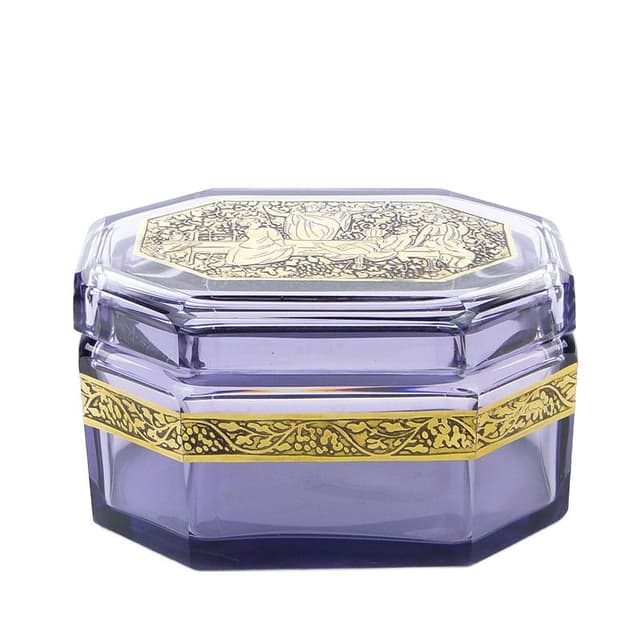 Box Art Deco, amethyst crystal, gilded, Moser, Czech Republic, 1920s - DIMENSION