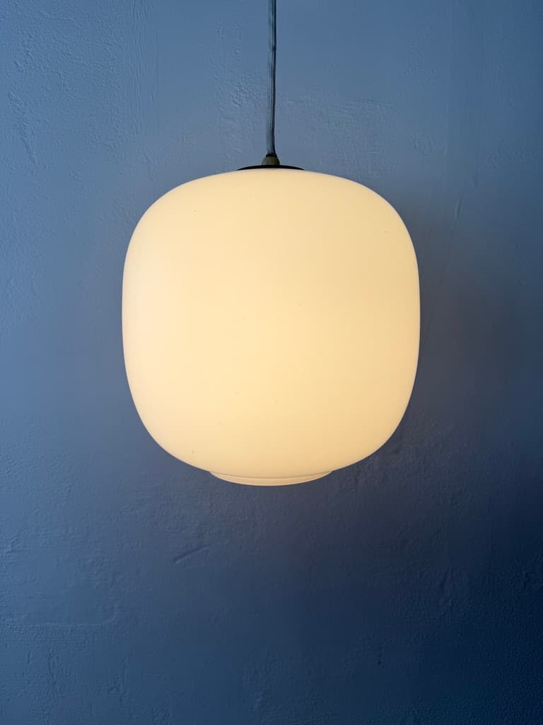 Pendant lamp Radiohus VL45, opal white glass, golden brass, by V. Lauritzen, Louis Poulsen, Denmark, 1940s - 366540