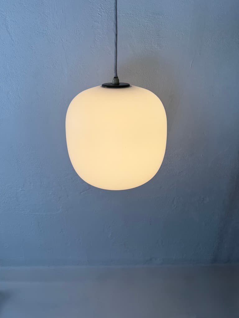 Pendant lamp Radiohus VL45, opal white glass, golden brass, by V. Lauritzen, Louis Poulsen, Denmark, 1940s - 366546