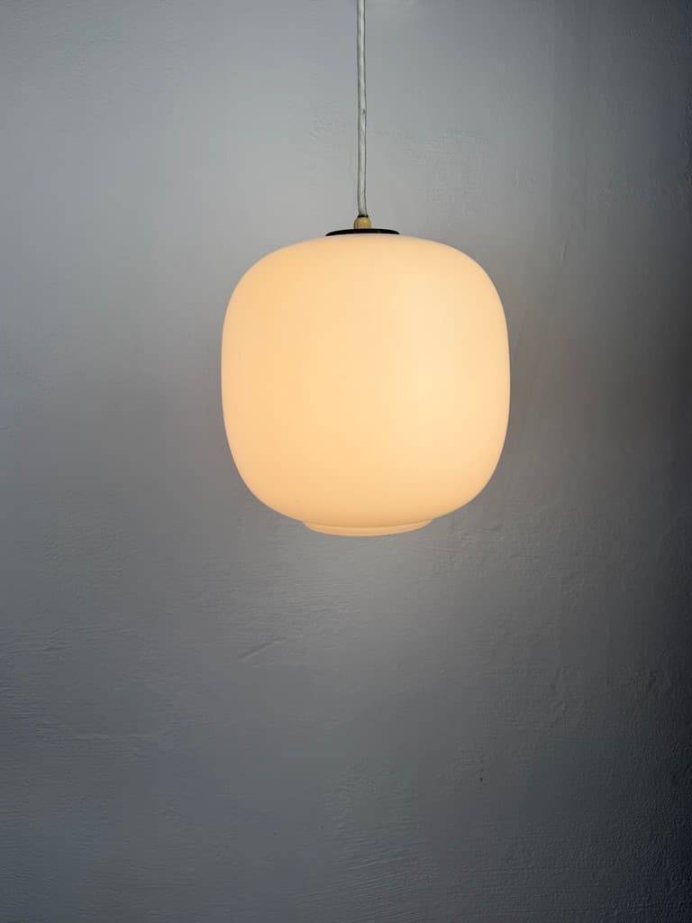 Pendant lamp Radiohus VL45, opal white glass, golden brass, by V. Lauritzen, Louis Poulsen, Denmark, 1940s - 366544