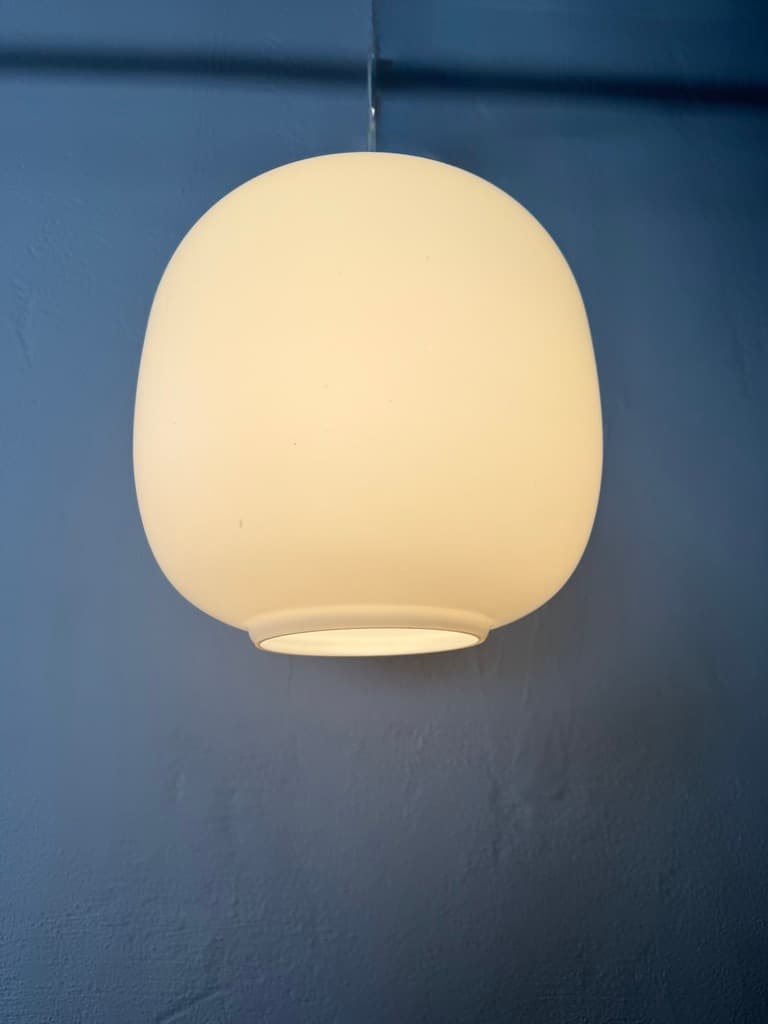 Pendant lamp Radiohus VL45, opal white glass, golden brass, by V. Lauritzen, Louis Poulsen, Denmark, 1940s - 366542