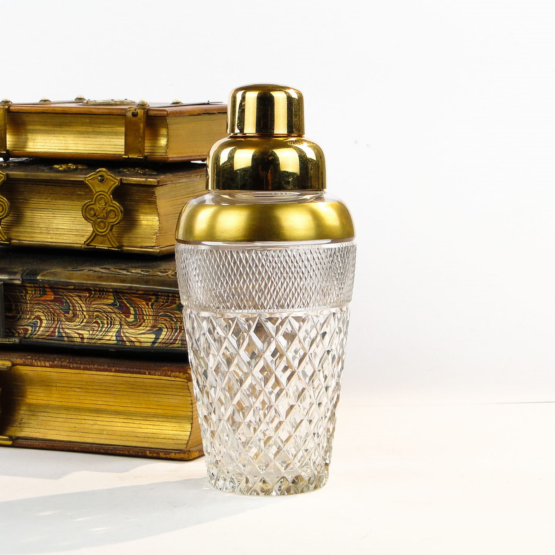 Bar shaker Art Deco, clear crystal, gold brass, Germany, 1920s - 366580
