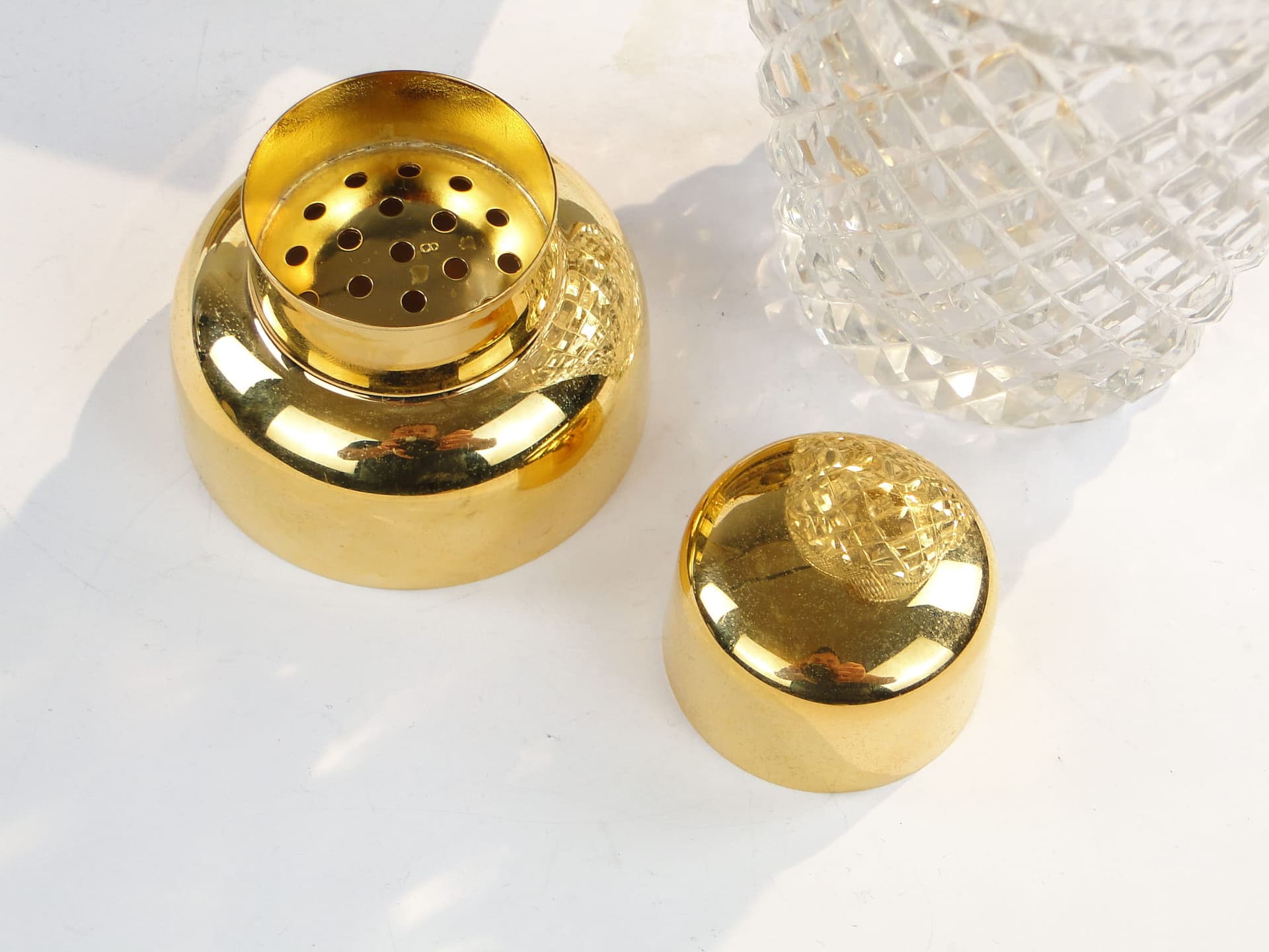 Bar shaker Art Deco, clear crystal, gold brass, Germany, 1920s - 366590