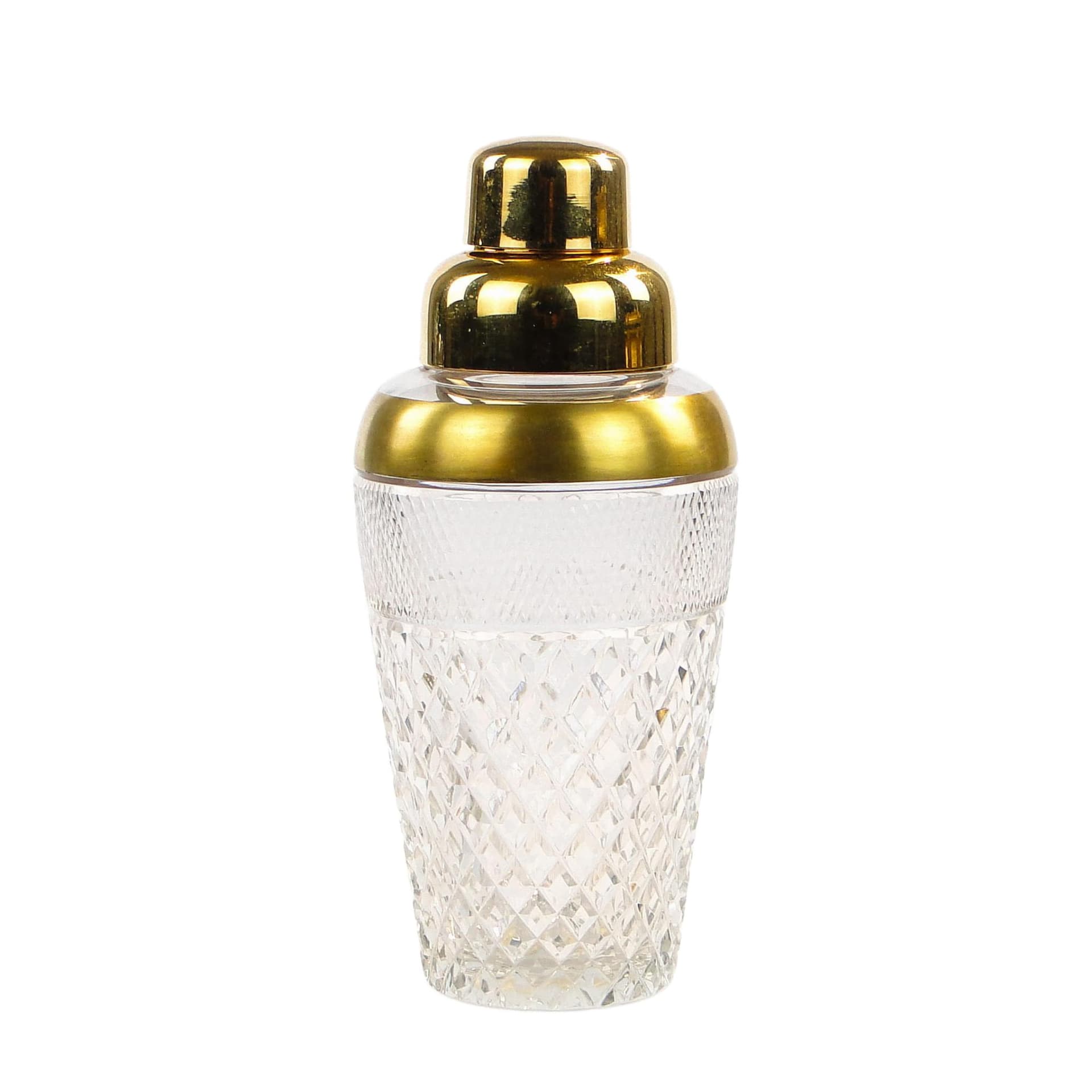 Bar shaker Art Deco, clear crystal, gold brass, Germany, 1920s