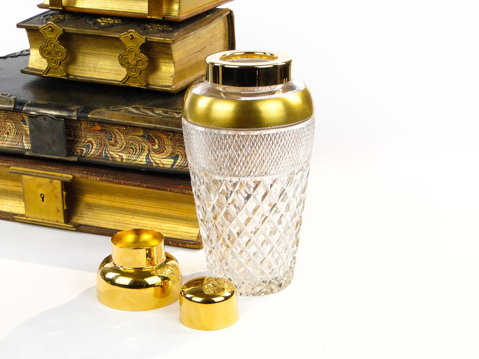 Bar shaker Art Deco, clear crystal, gold brass, Germany, 1920s - 366588