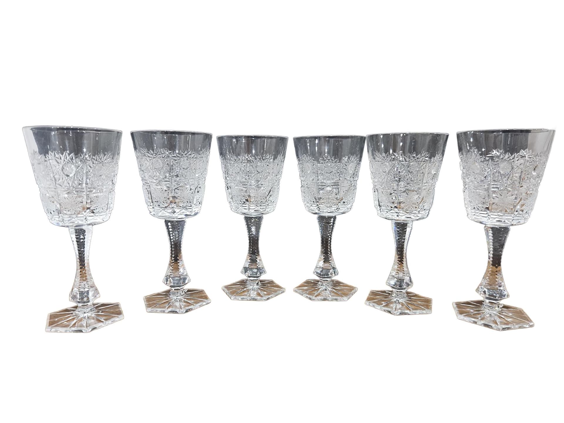 Set of six liqueur glasses, clear crystal, Bohemia, Czechoslovakia, 1960s