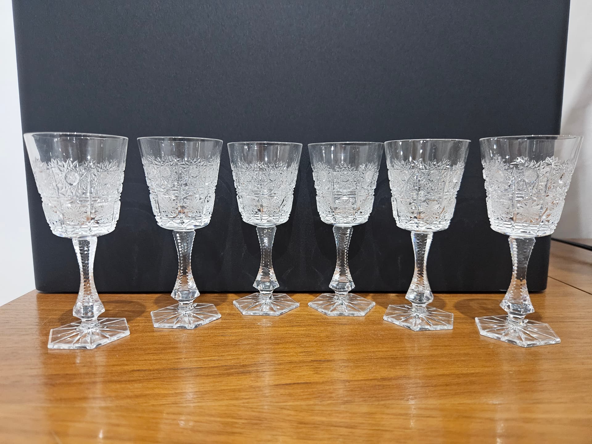 Set of six liqueur glasses, clear crystal, Bohemia, Czechoslovakia, 1960s - 366608