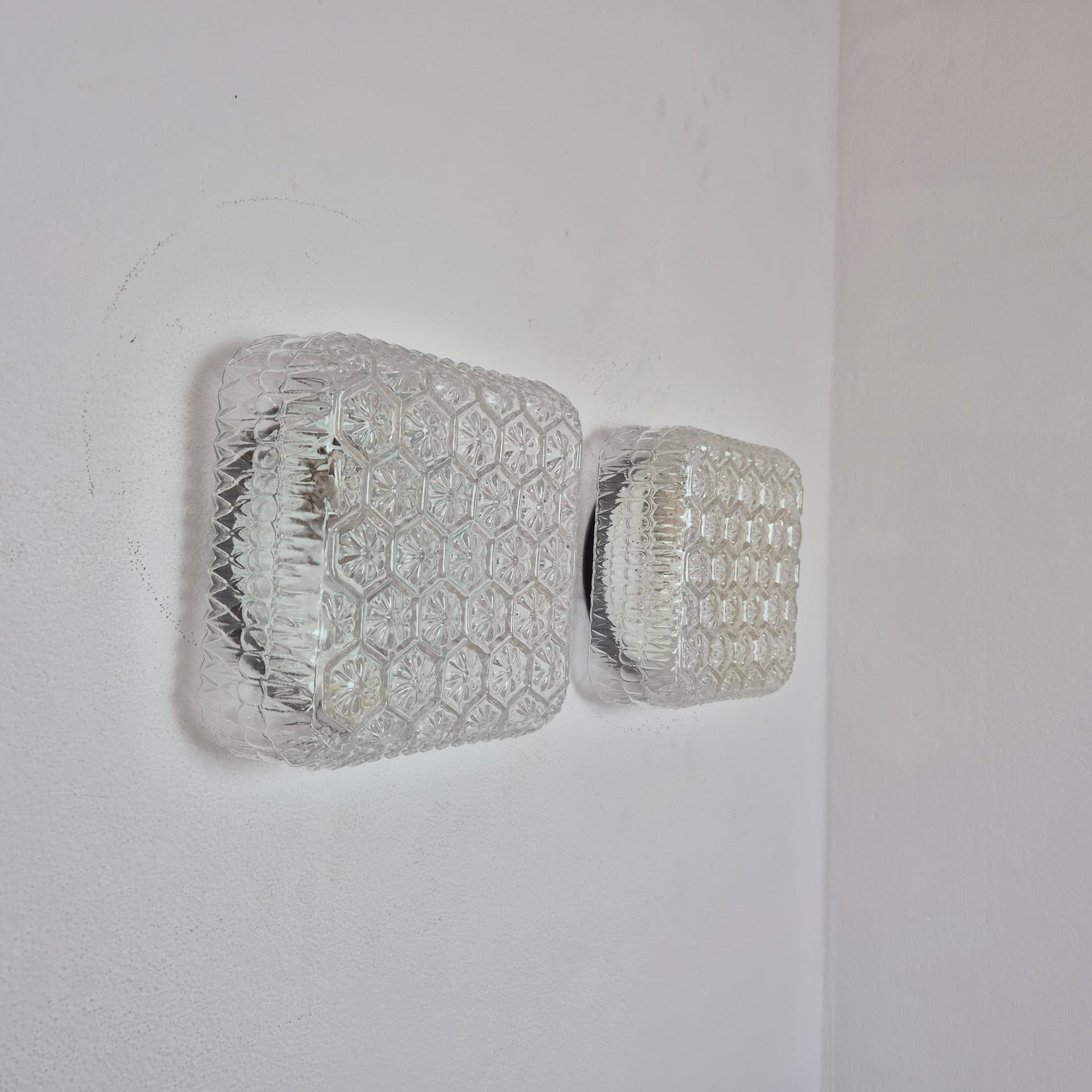 Ceiling or wall lamp, transparent glass, Germany, 1980s. - 366651