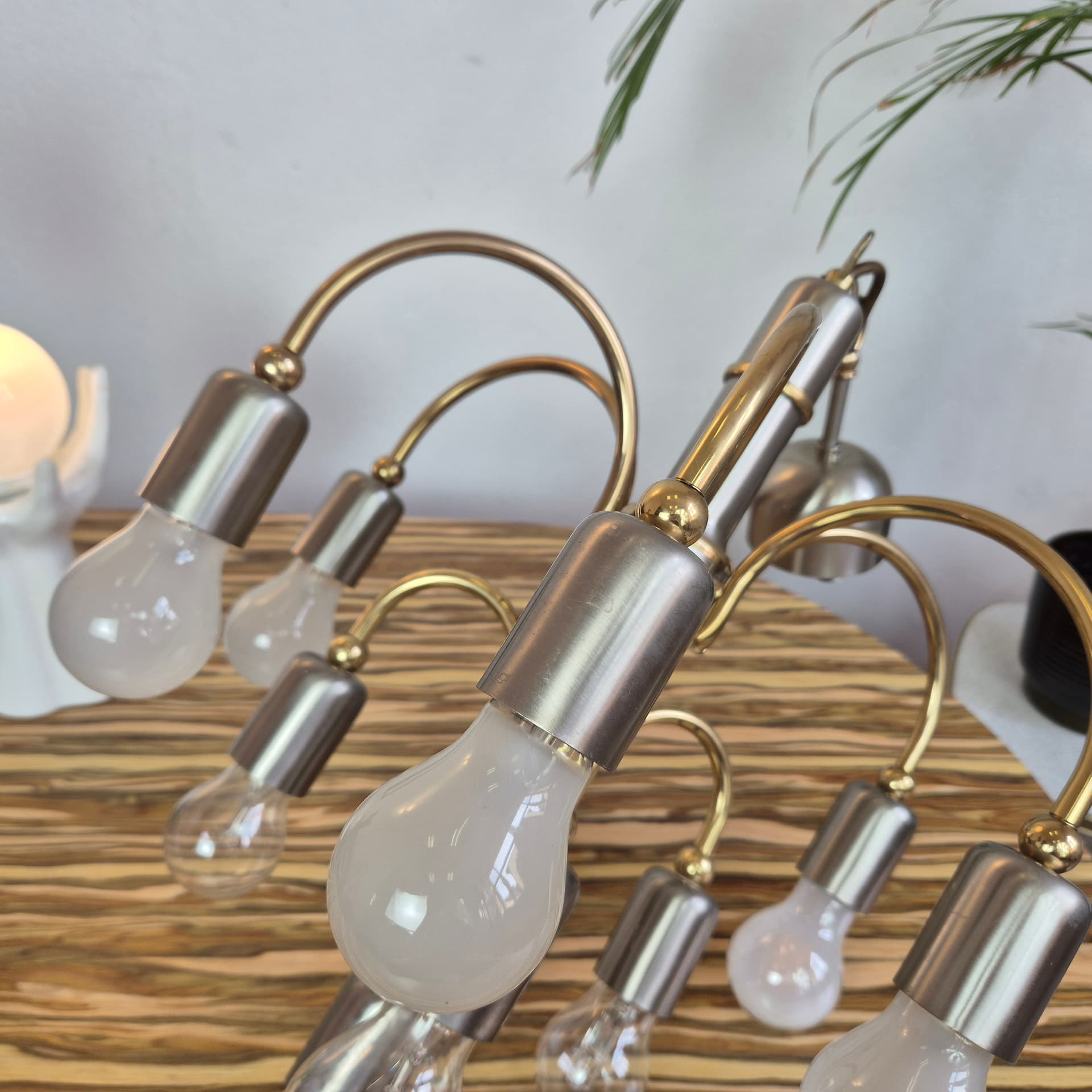 Chandelier, silver gold, steel brass, TZ Leuchten, Germany, 1980s. - 366663