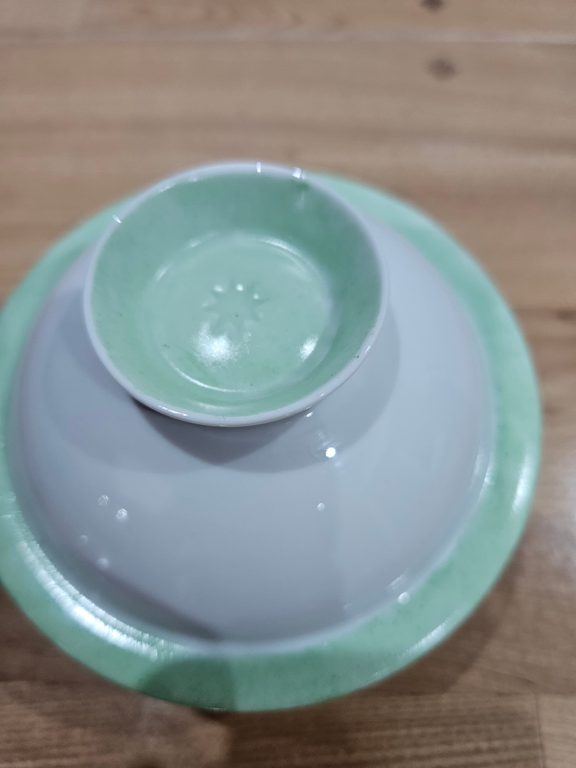 Butter dish MY CHINA! Celadon, green white, porcelain, Sieger by Fürstenberg, Germany, 1990s. - 366682