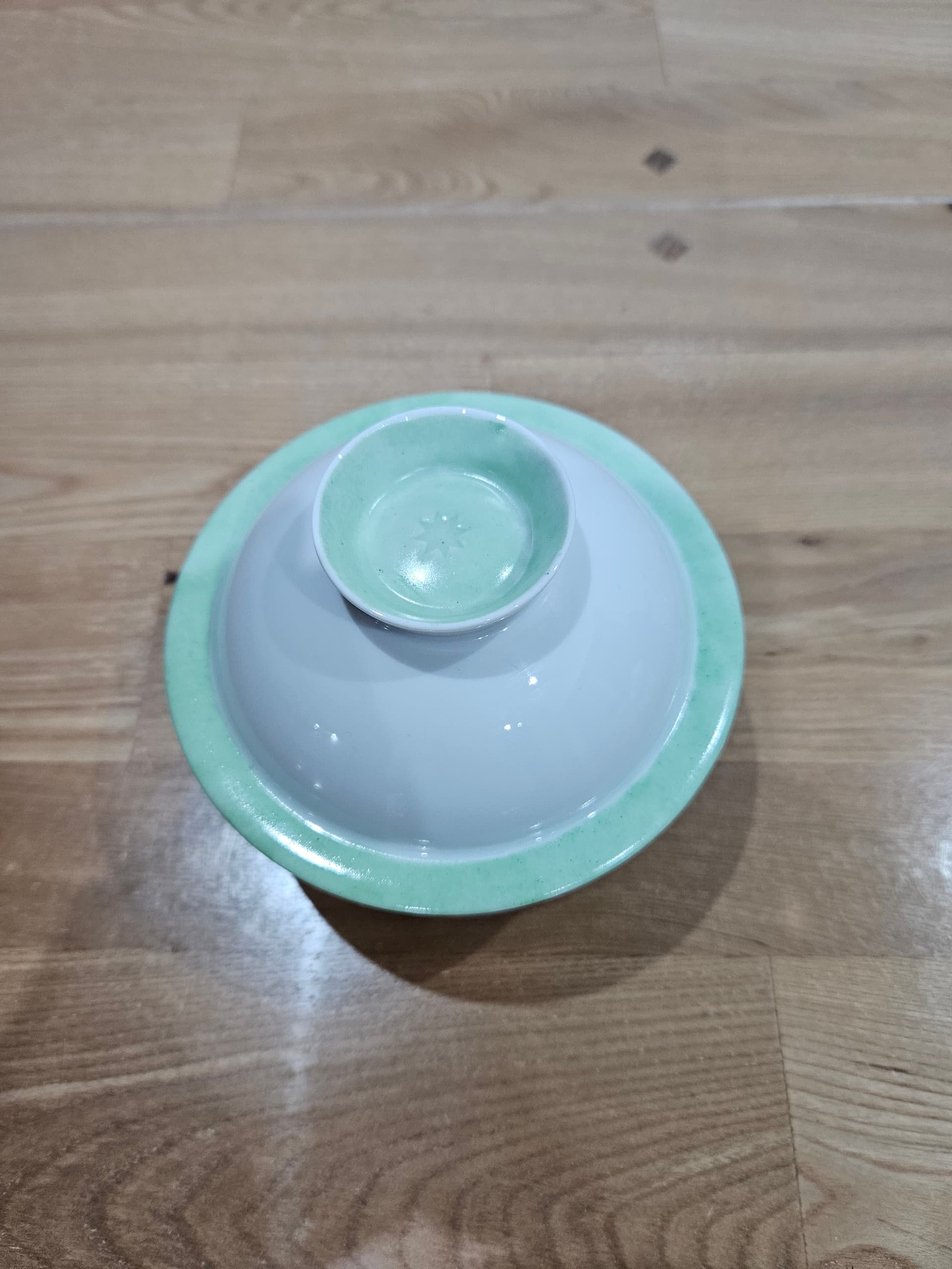 Butter dish MY CHINA! Celadon, green white, porcelain, Sieger by Fürstenberg, Germany, 1990s. - 366685