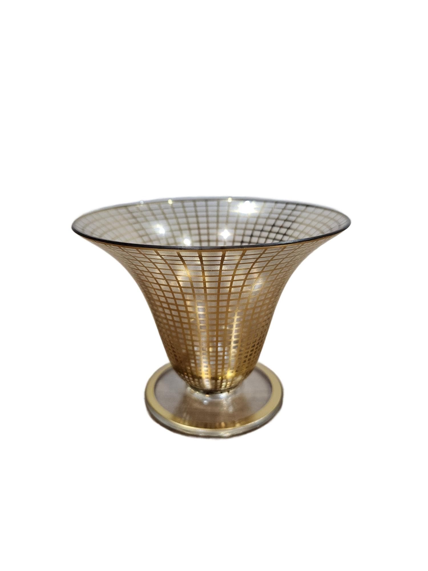 Vase Art Deco, clear glass, gilded, Brüder Podbira, Czechoslovakia, 1930s