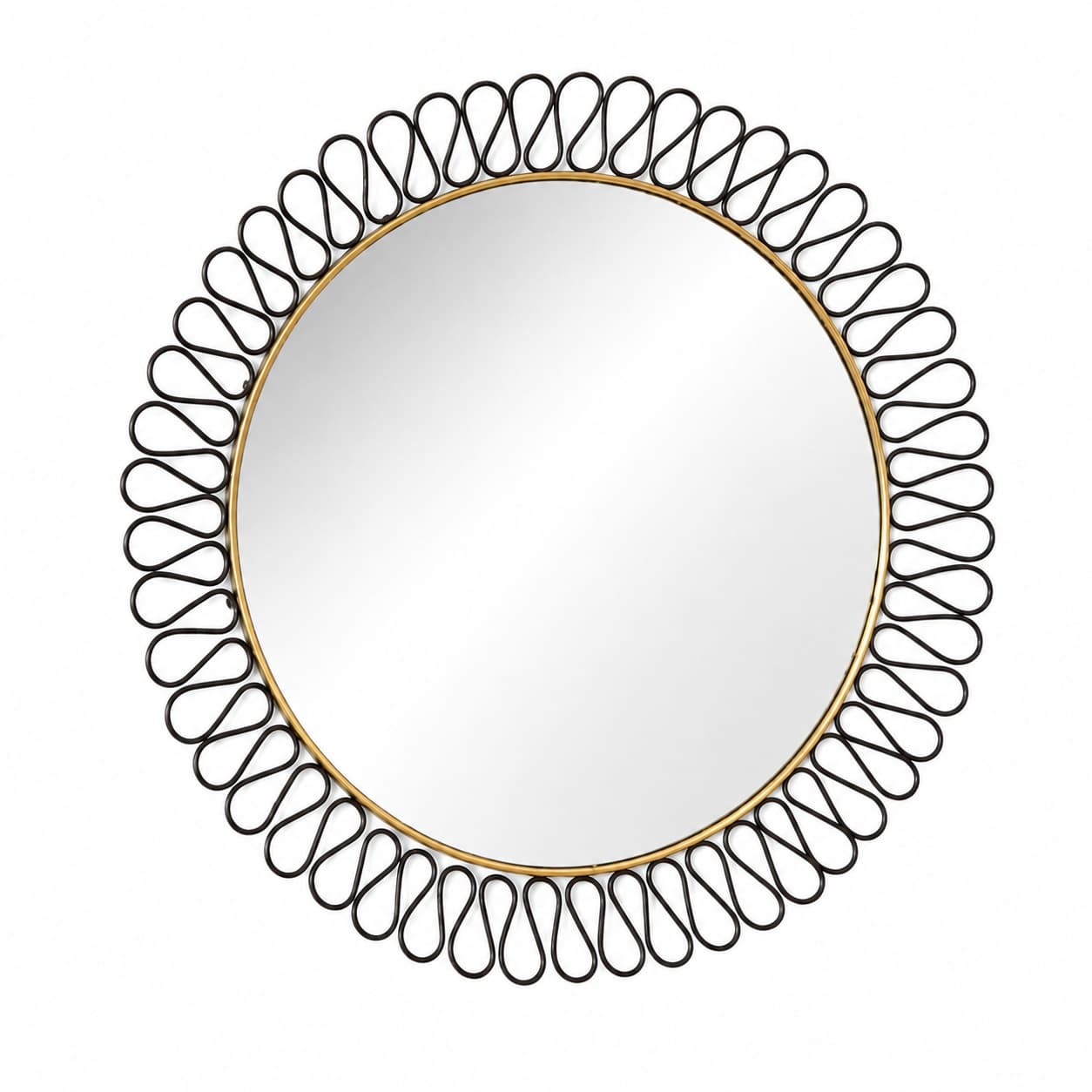 Wall Mirror Sunburst, gold black metal, Sweden, 1960s. - 366708