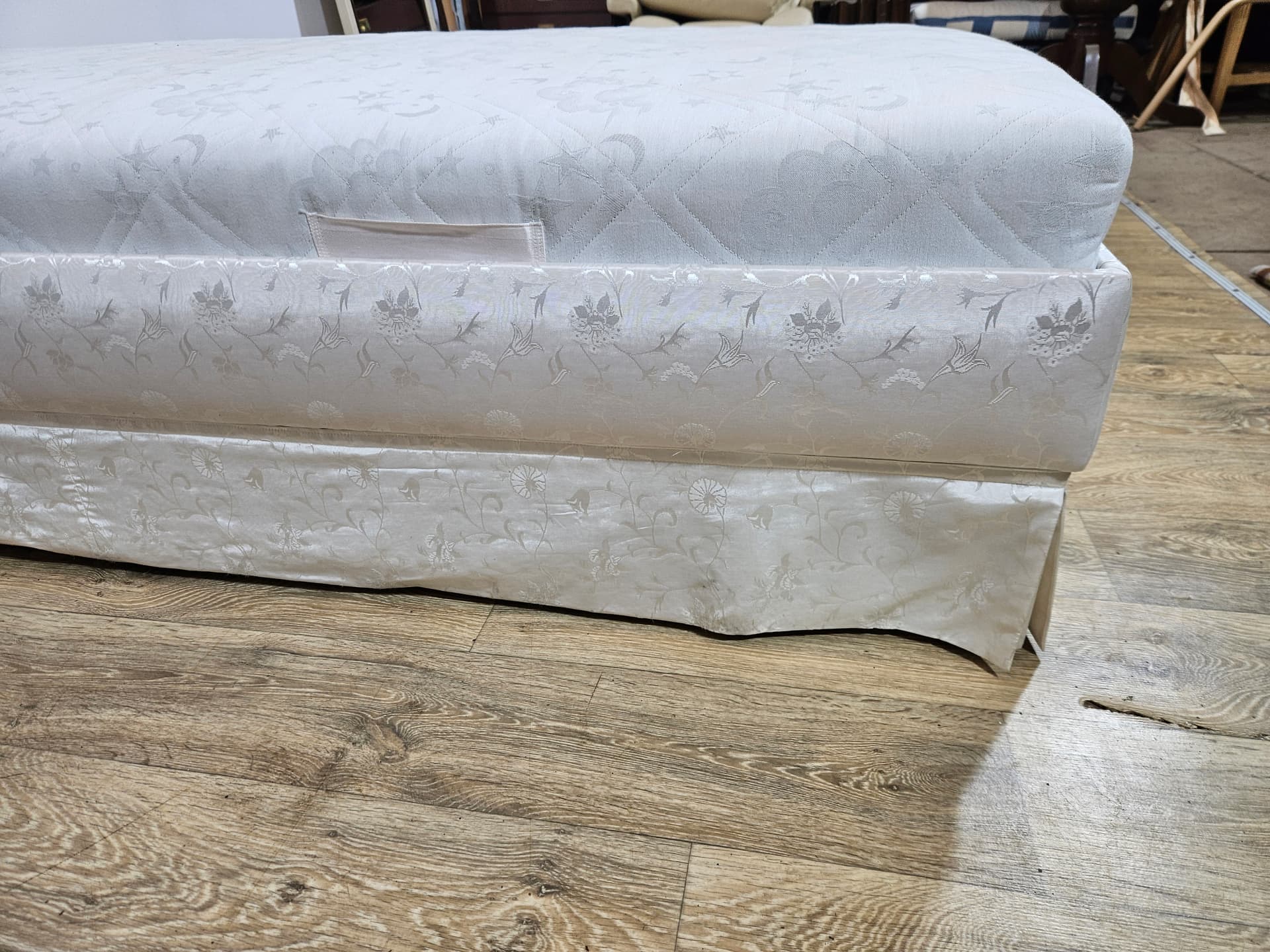 Single bed, beige jacquard, wood, France, 1970s. - 366735