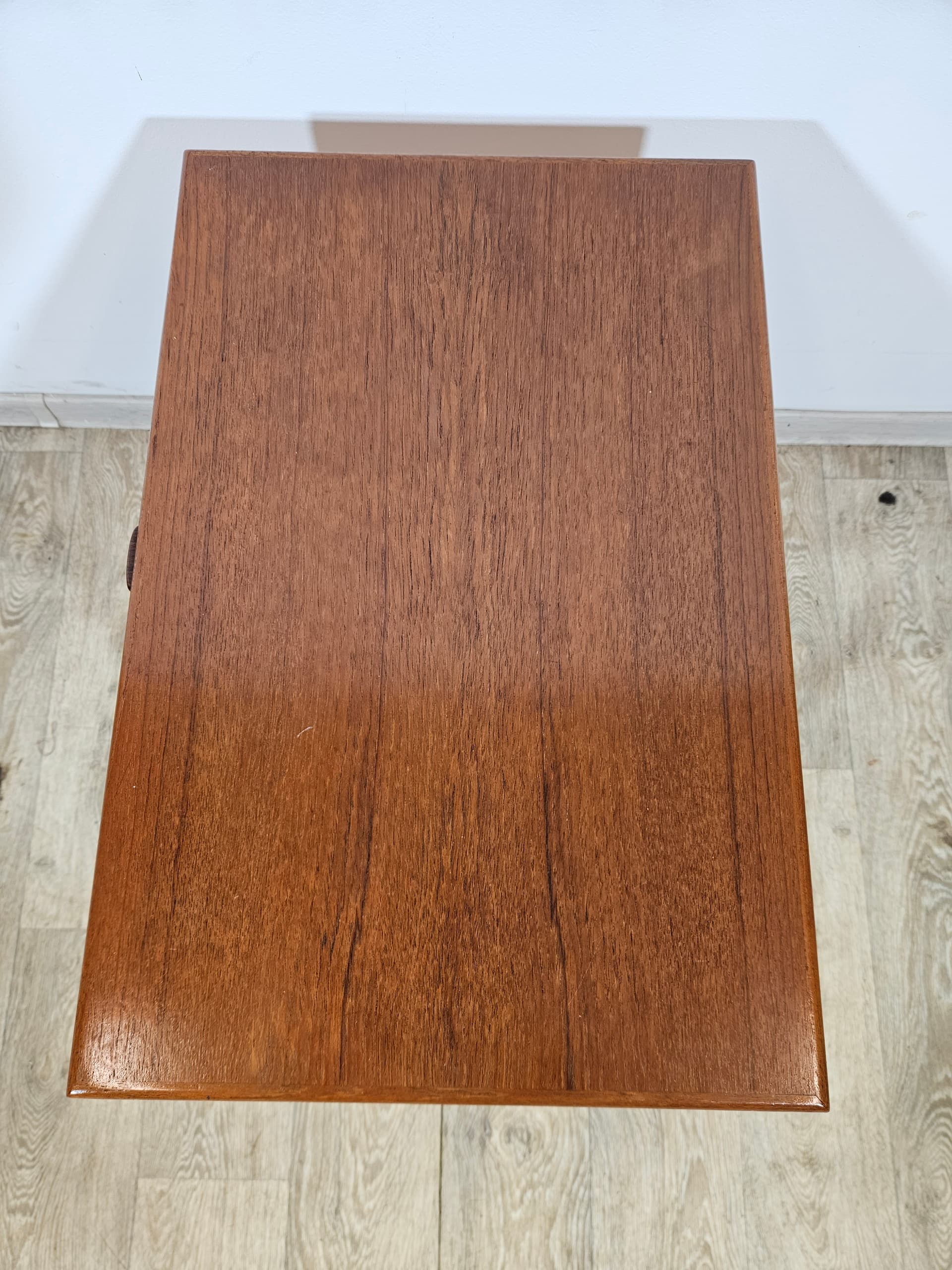 Sewing table, brown teak, beige rattan, by E. Johansson, Denmark, 1960s - 366770