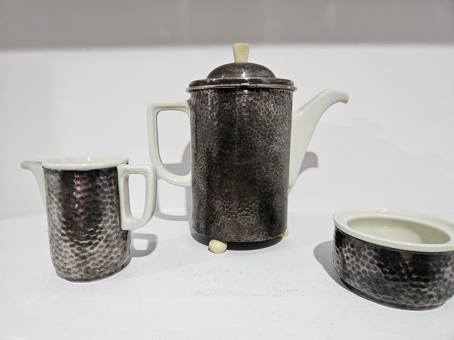 Coffee Set Art Deco, white porcelain, grey metal, WMF, Germany, 1930s - 366821
