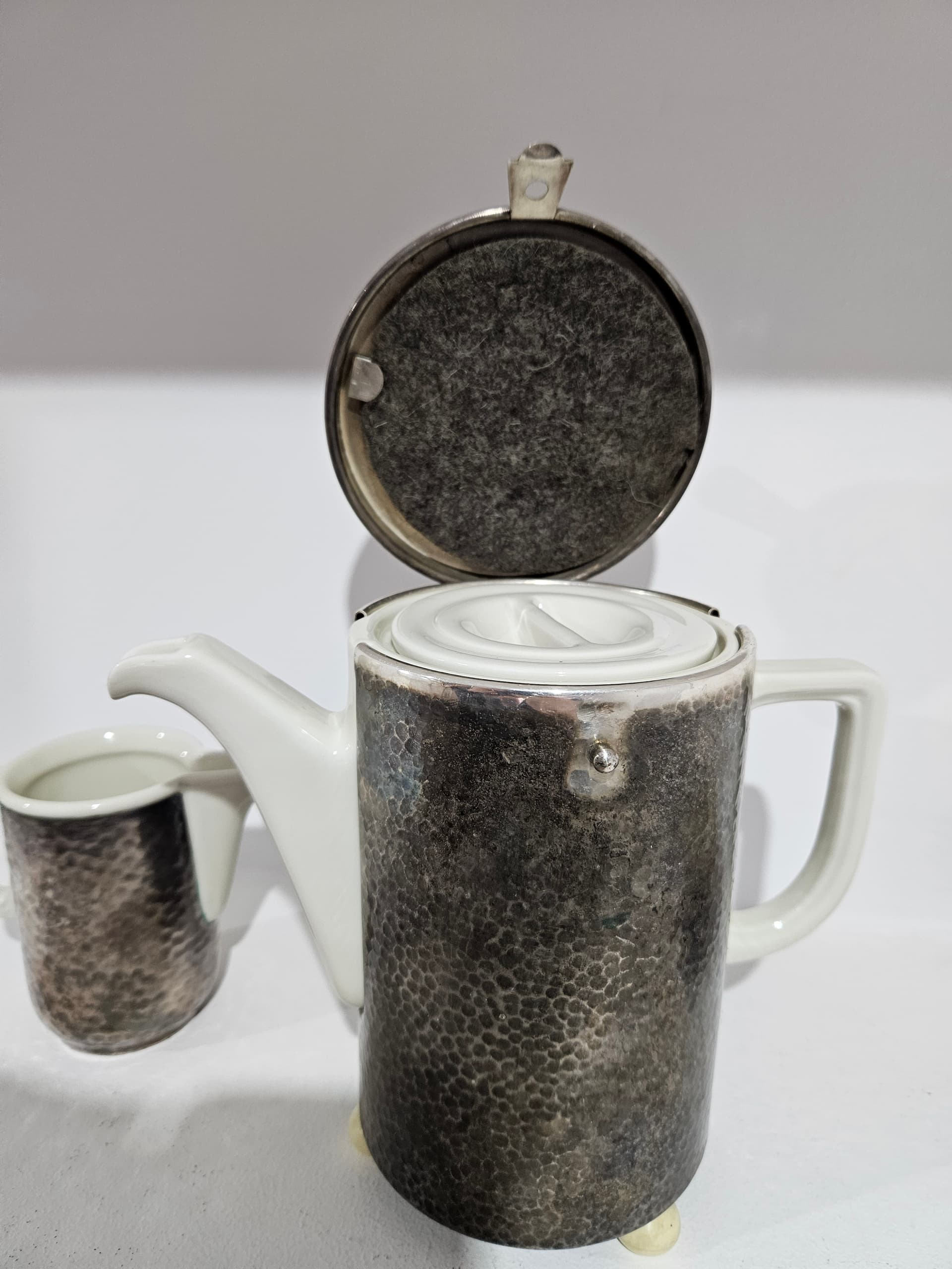 Coffee Set Art Deco, white porcelain, grey metal, WMF, Germany, 1930s - 366827