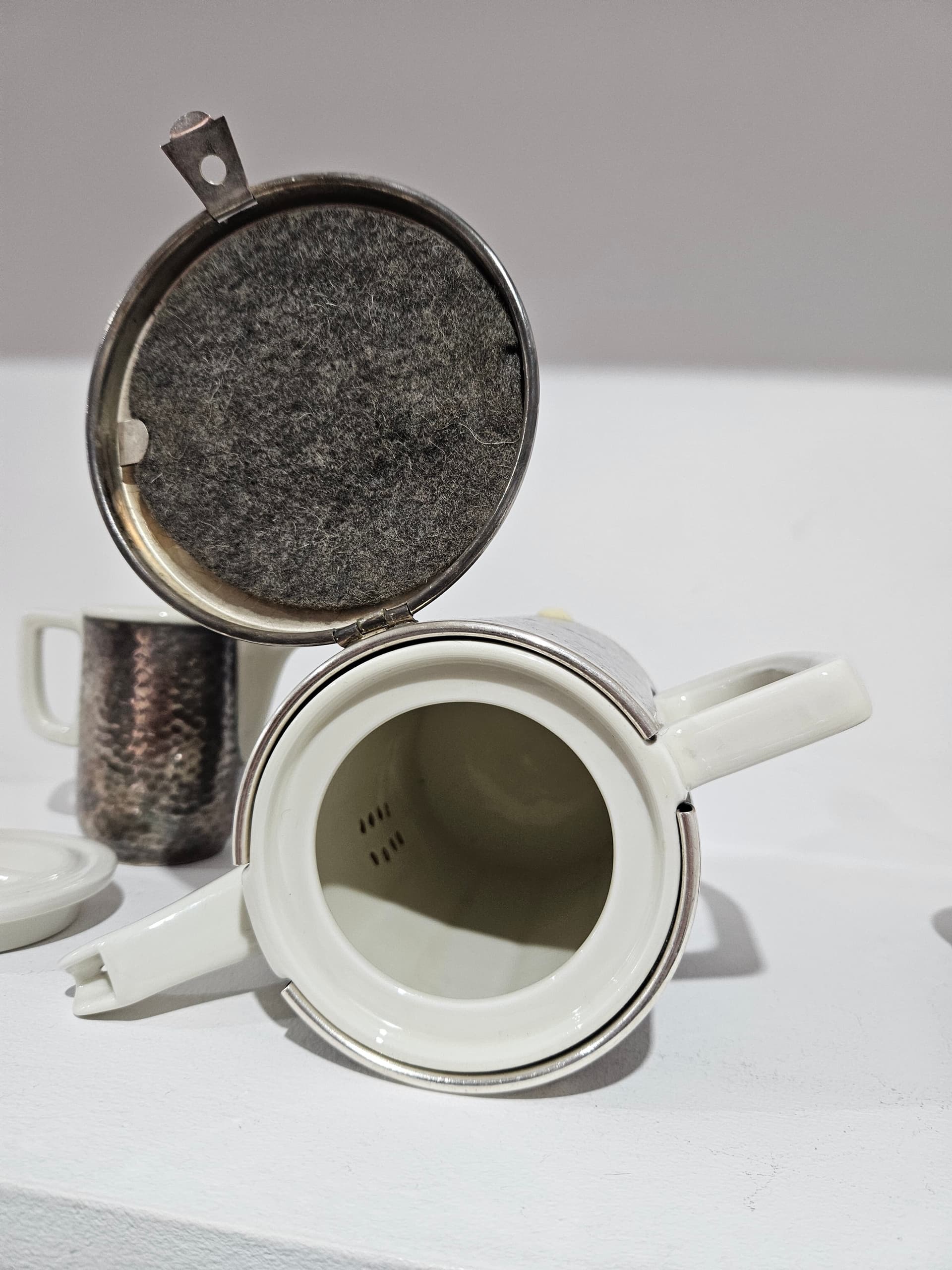 Coffee Set Art Deco, white porcelain, grey metal, WMF, Germany, 1930s - 366820