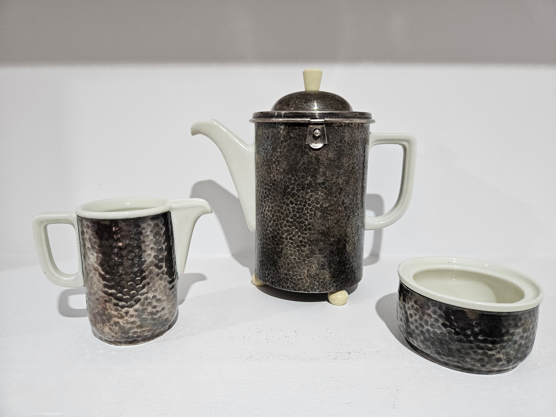 Coffee Set Art Deco, white porcelain, grey metal, WMF, Germany, 1930s - 366822