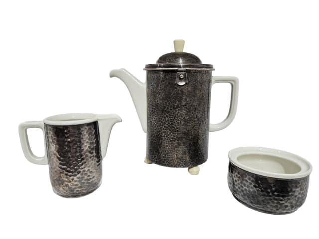 Coffee Set Art Deco, white porcelain, grey metal, WMF, Germany, 1930s - DIMENSION