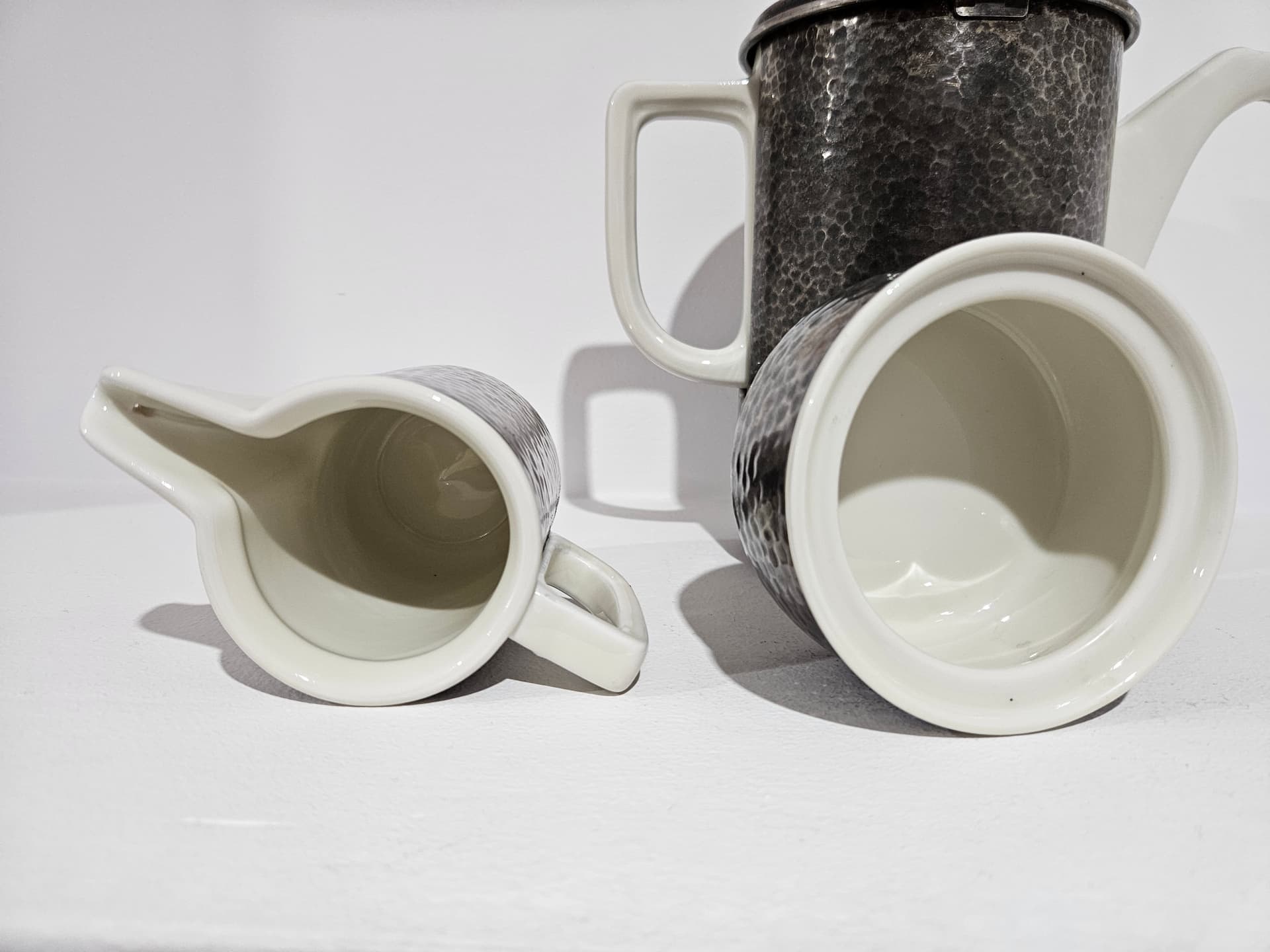 Coffee Set Art Deco, white porcelain, grey metal, WMF, Germany, 1930s - 366826