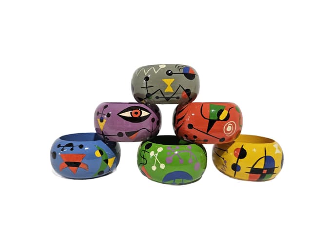 Set of six napkin rings, abstract, wood, 1980s - DIMENSION