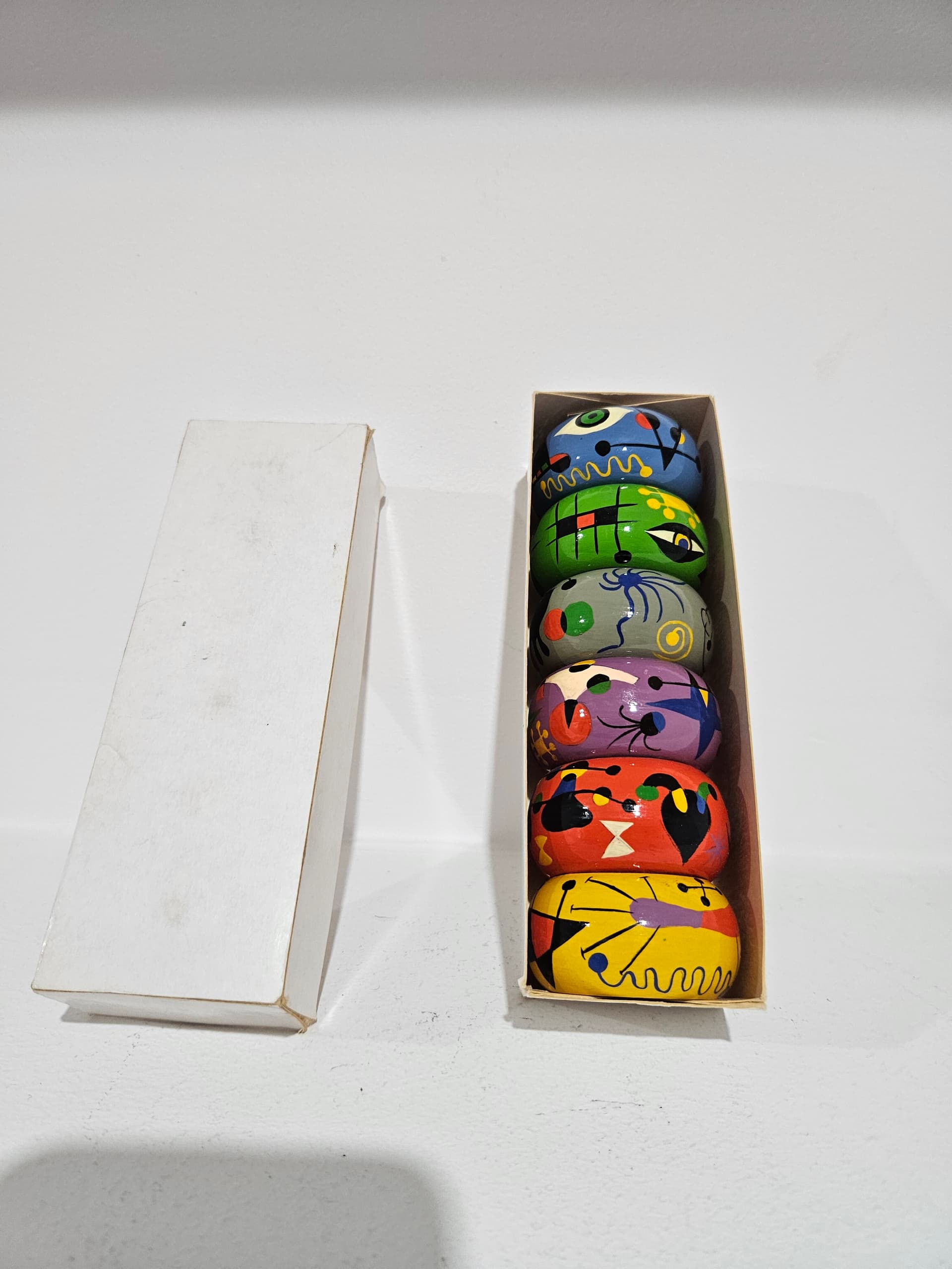 Set of six napkin rings, abstract, wood, 1980s - 366840