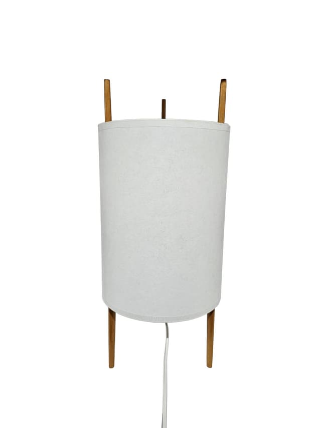Table lamp No 9, white paper, brown wood, by I. Noguchi, Knoll, USA, 1970s. - DIMENSION