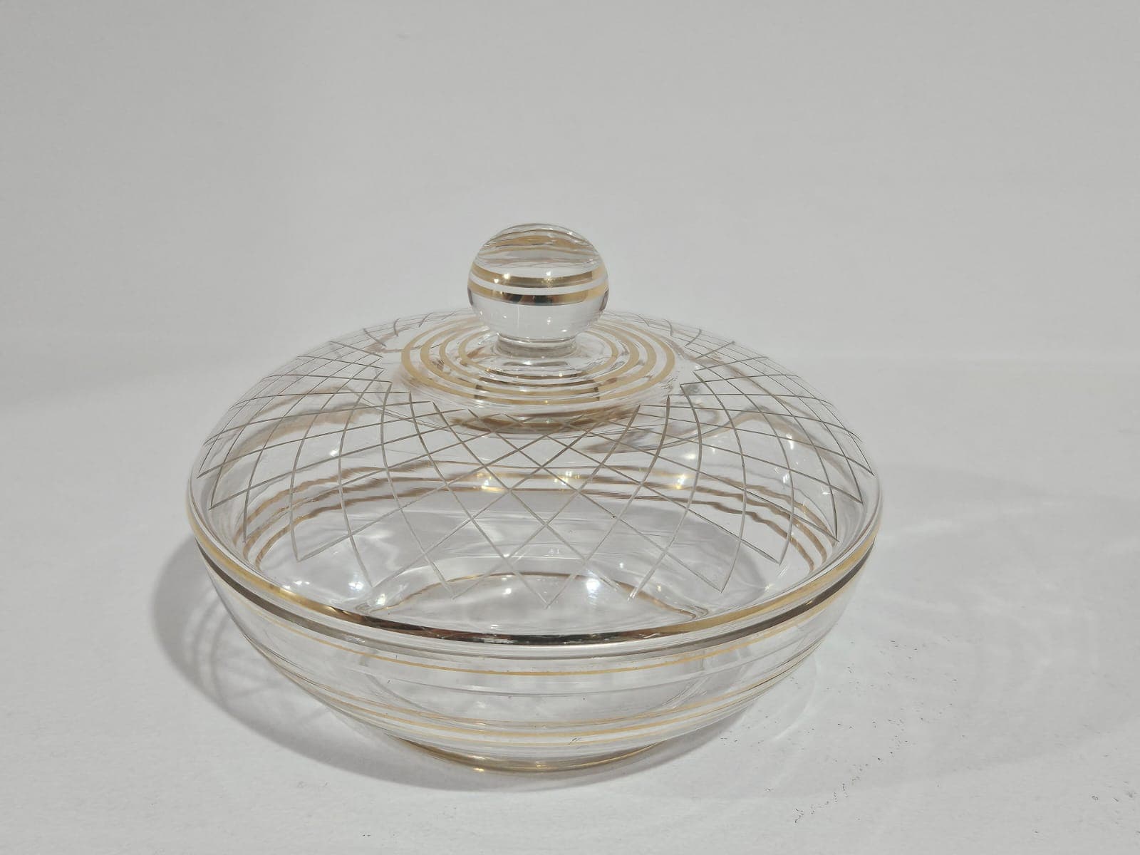 Bonbonniere Art Deco, clear glass, gilt, Austria, 1950s - 366865